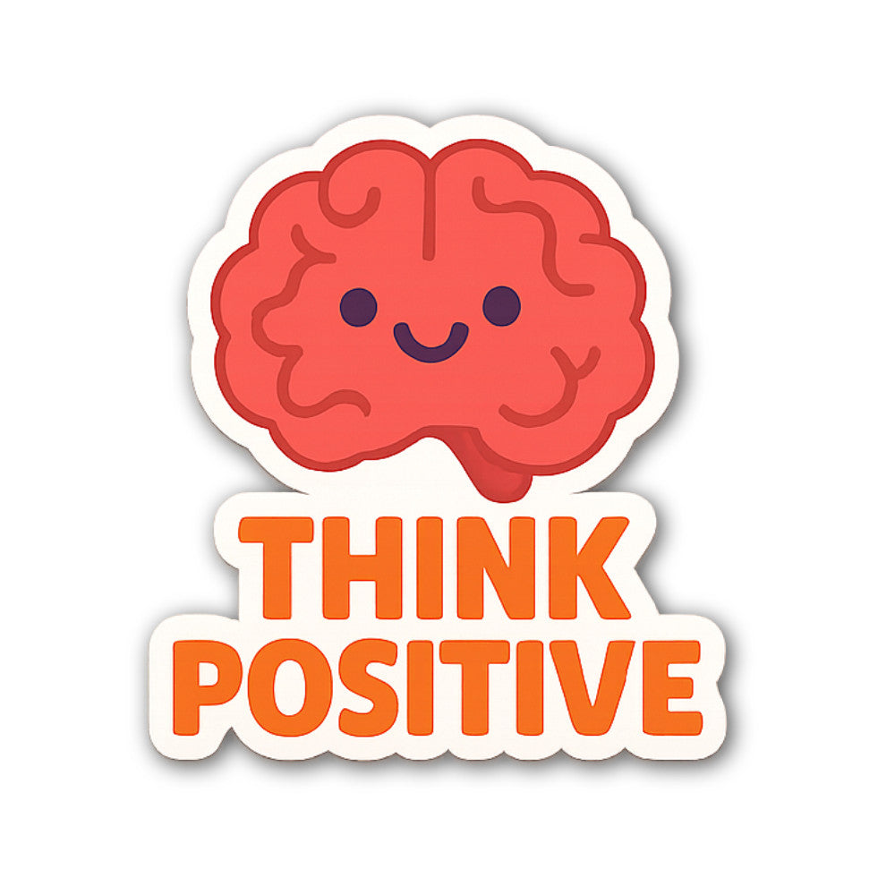 THINK POSITIVE With Cute Brain Sticker, Waterproof Vinyl Decal Sticker Indoor Or Outdoor 2 (Pieces) 3" and 5"