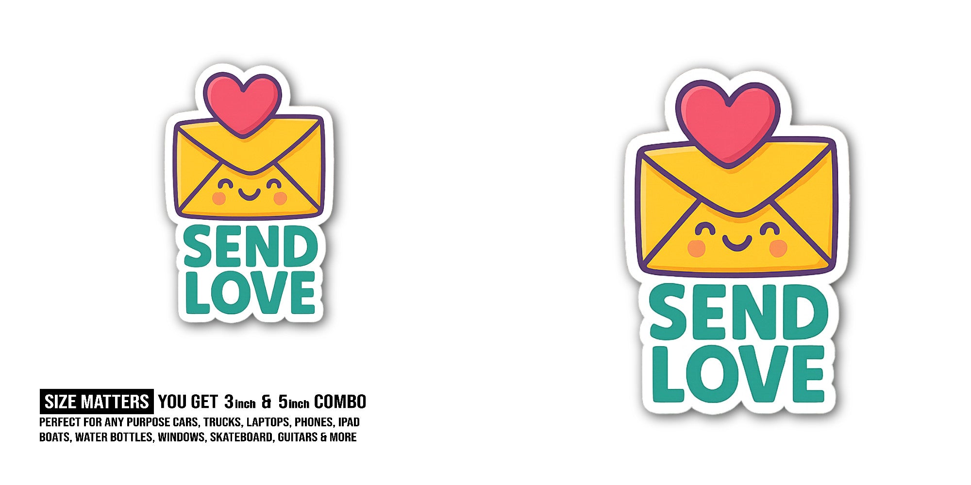 SEND LOVE Letter Sticker, Waterproof Vinyl Decal Sticker Indoor Or Outdoor 2 (Pieces) 3" and 5"