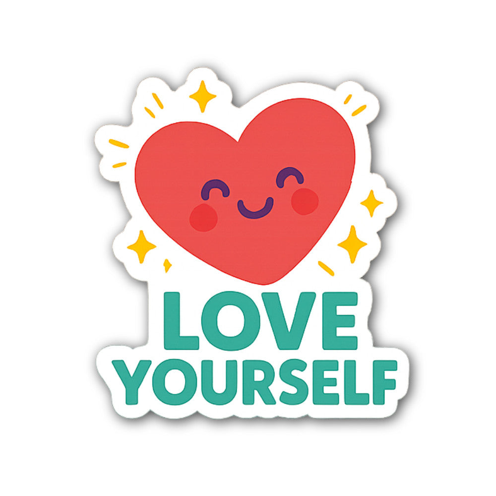 LOVE YOURSELF With Red Heart Sticker, Waterproof Vinyl Decal Sticker Indoor Or Outdoor 2 (Pieces) 3" and 5"