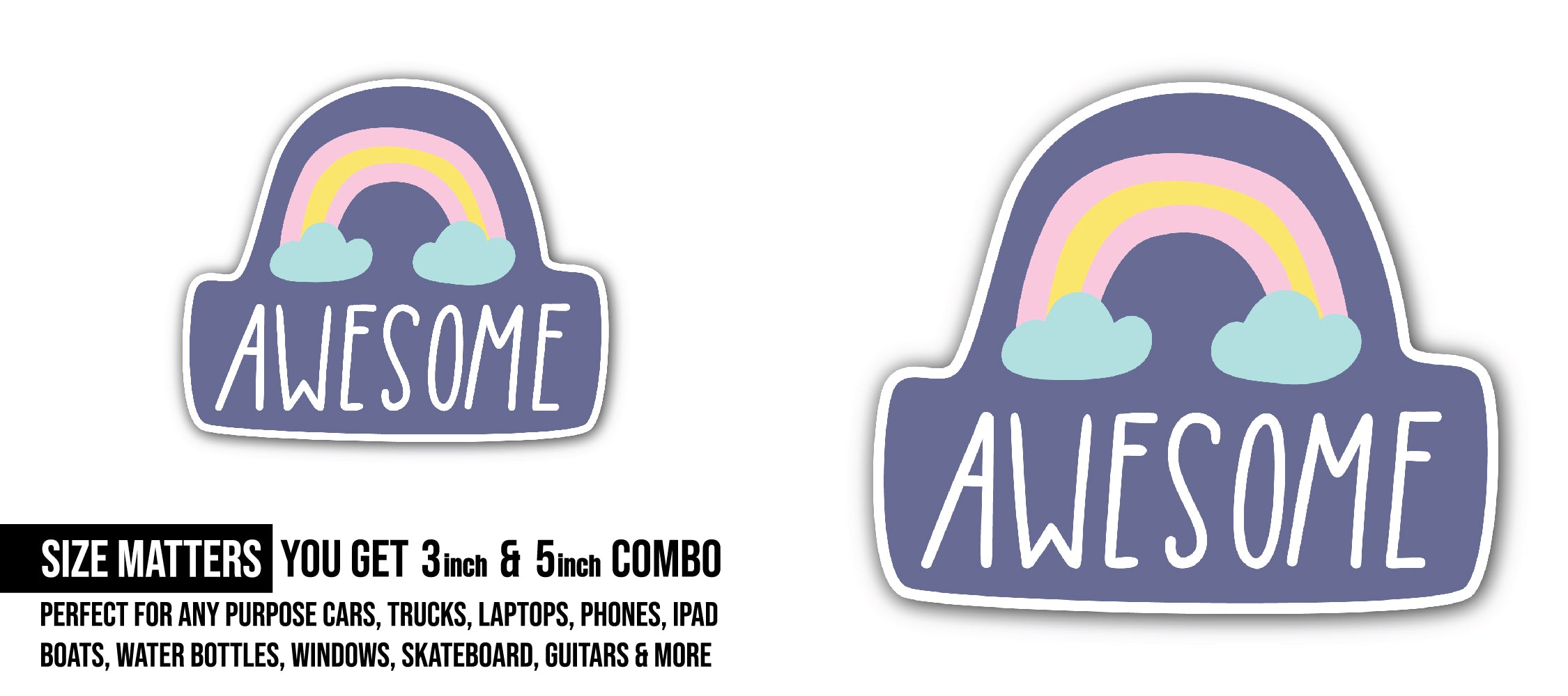 Awesome Sticker, Waterproof Vinyl Decal Sticker Indoor Or Outdoor 2 (Pieces) 3" and 5"