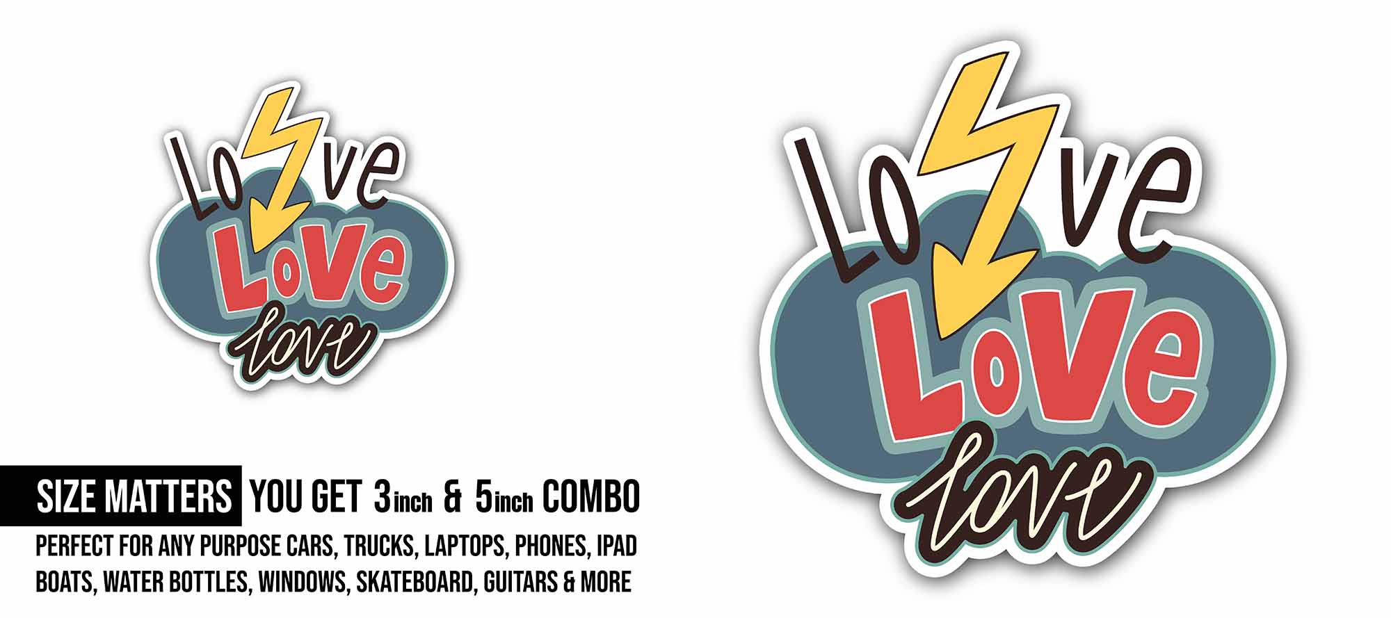 Cloud & Love Text Sticker, Waterproof Vinyl Decal Sticker Indoor Or Outdoor 2 (Pieces) 3" and 5"