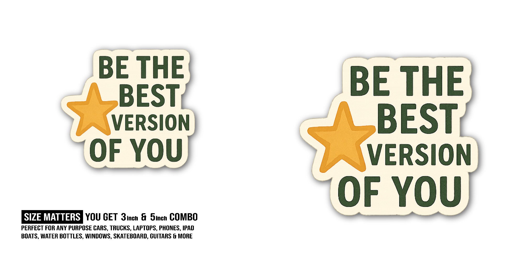 BE THE BEST VERSION OF Y@U Sticker, Waterproof Vinyl Decal Sticker Indoor Or Outdoor 2 (Pieces) 3" and 5"