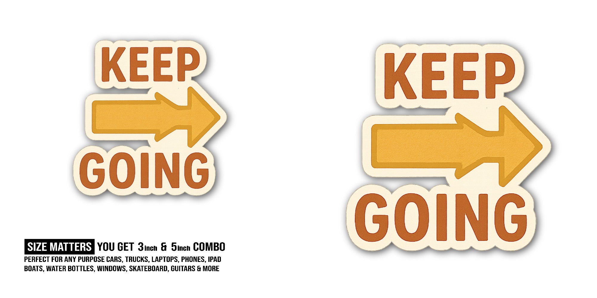 KEEP GOING Sticker, Waterproof Vinyl Decal Sticker Indoor Or Outdoor 2 (Pieces) 3" and 5"