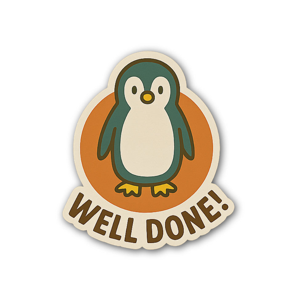 WELL DONE @ PENGUIN Sticker, Waterproof Vinyl Decal Sticker Indoor Or Outdoor 2 (Pieces) 3" and 5"
