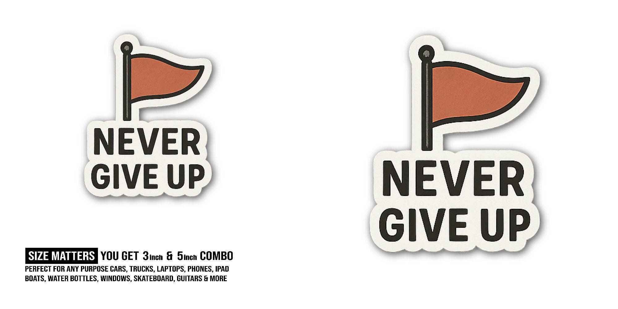 Flag attached to a flagpole Sticker, Waterproof Vinyl Decal Sticker Indoor Or Outdoor 2 (Pieces) 3" and 5"