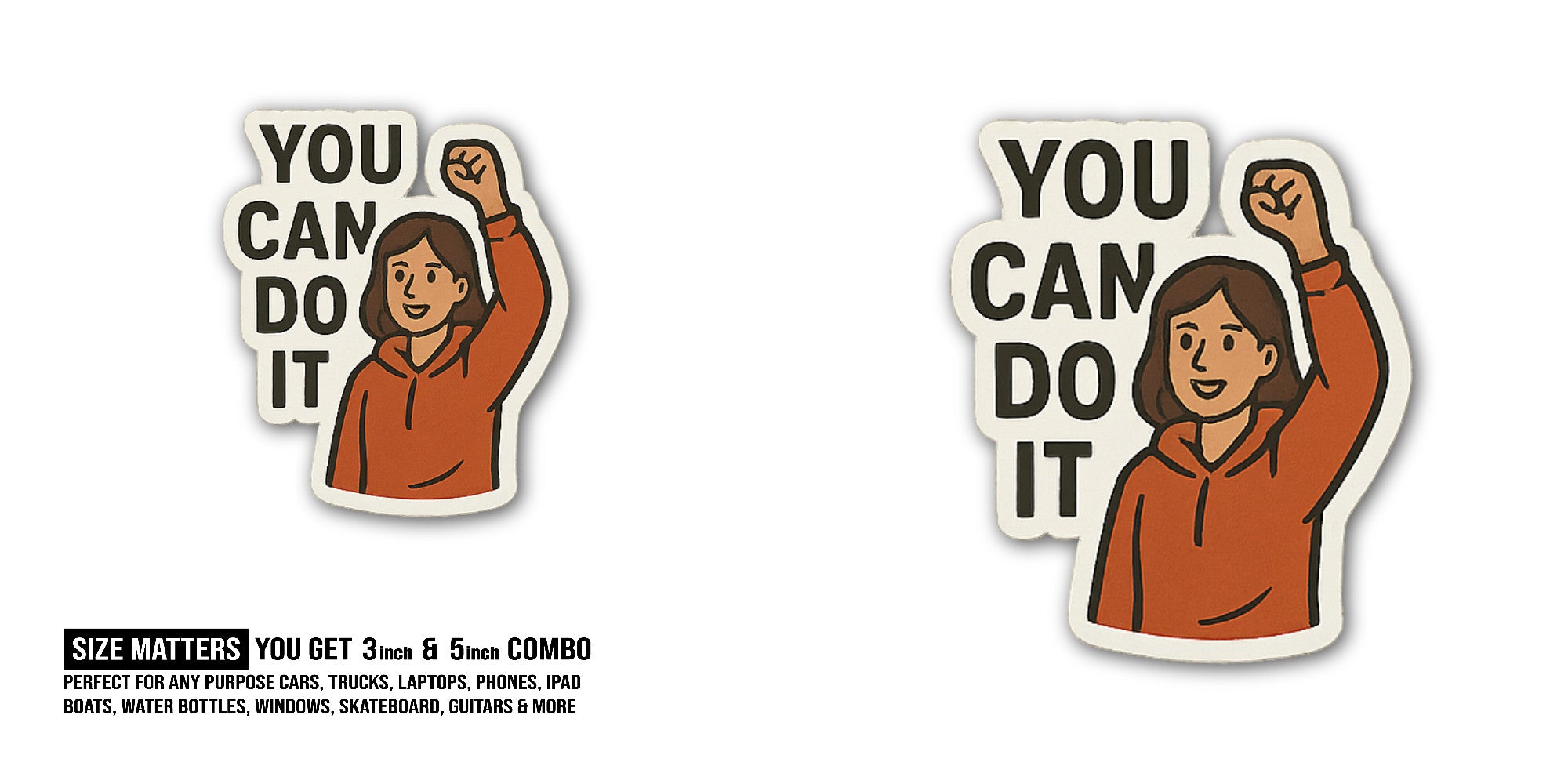 Young woman Sticker, Waterproof Vinyl Decal Sticker Indoor Or Outdoor 2 (Pieces) 3" and 5"