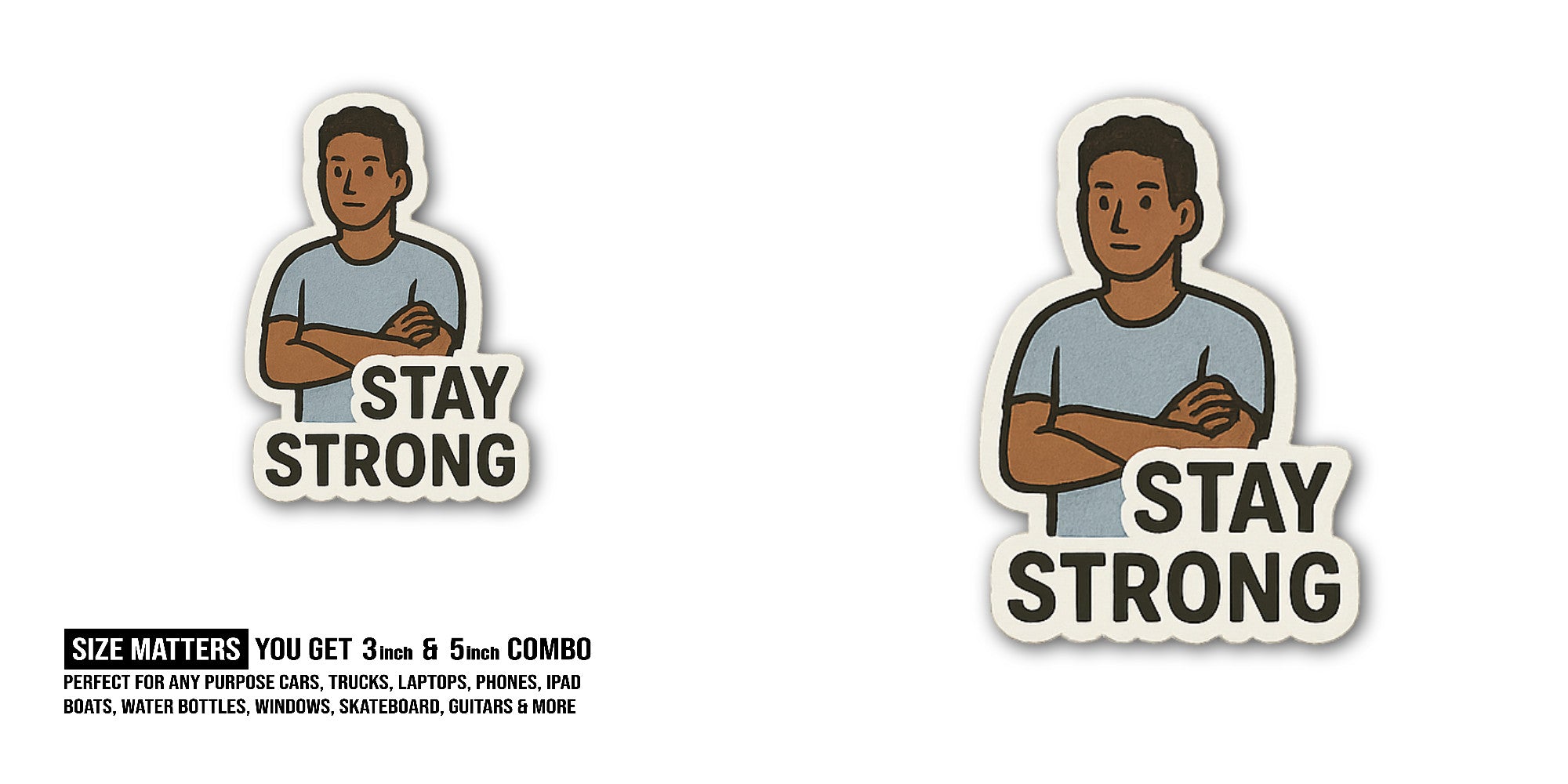Person with dark hair Sticker, Waterproof Vinyl Decal Sticker Indoor Or Outdoor 2 (Pieces) 3" and 5"