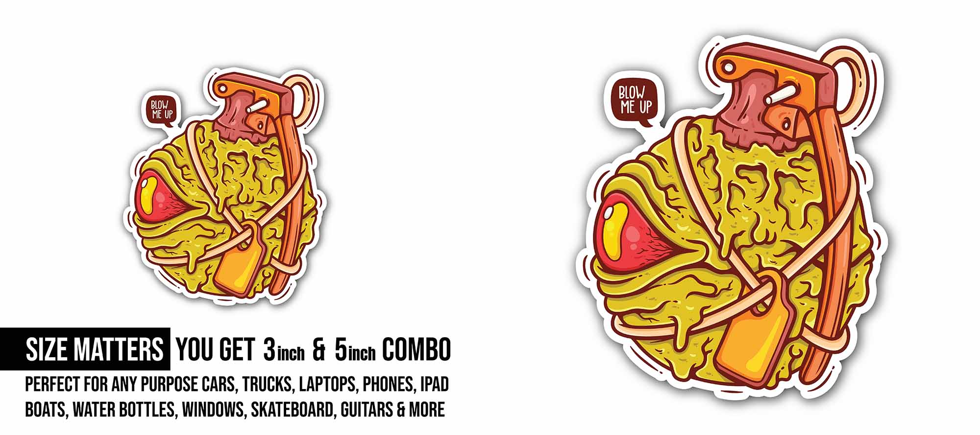 Grenade Eyes Sticker, Waterproof Vinyl Decal Sticker Indoor Or Outdoor 2 (Pieces) 3" and 5"