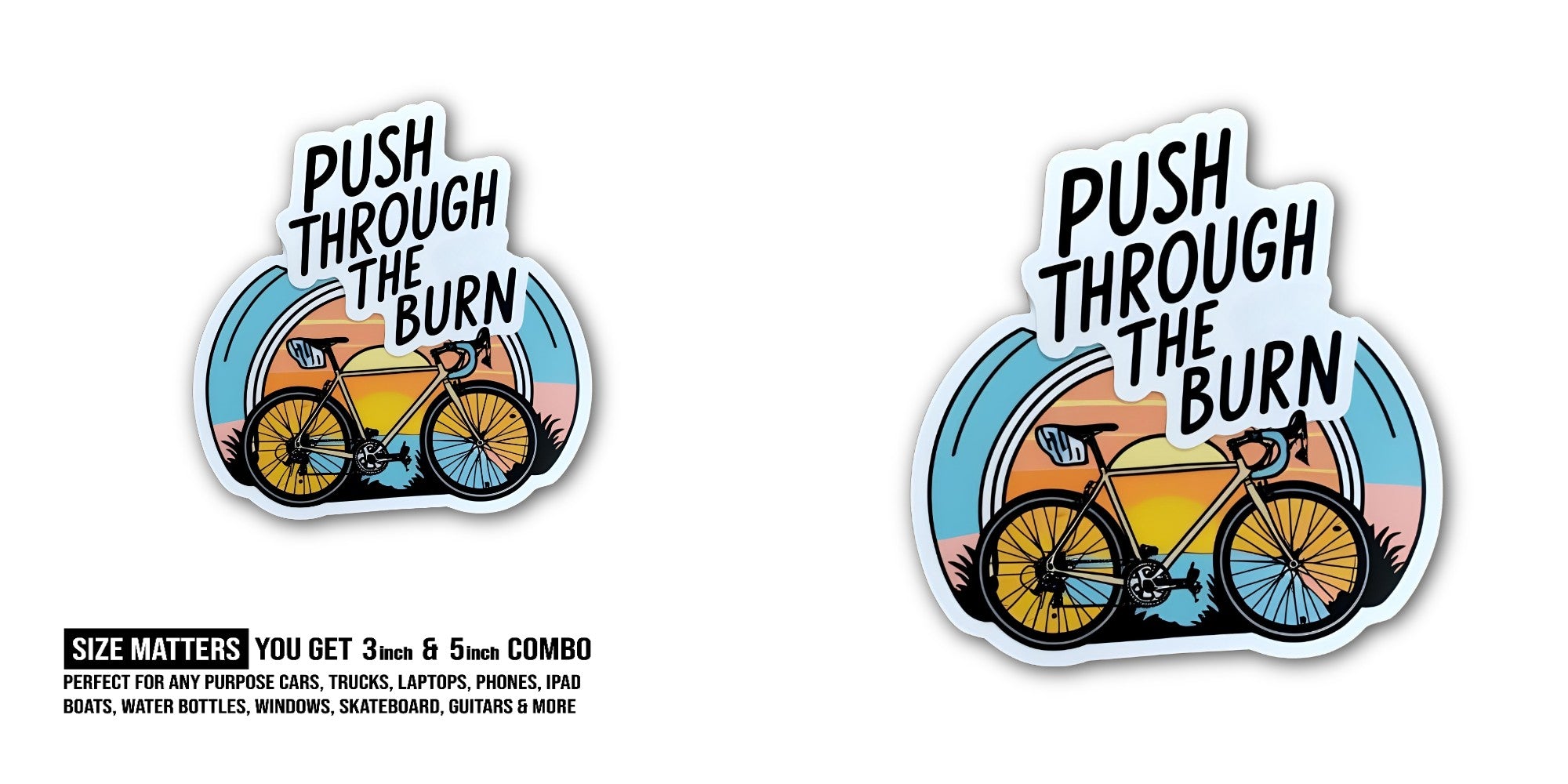 PUSH THROUGH THEURN Sticker, Waterproof Vinyl Decal Sticker Indoor Or Outdoor 2 (Pieces) 3" and 5"