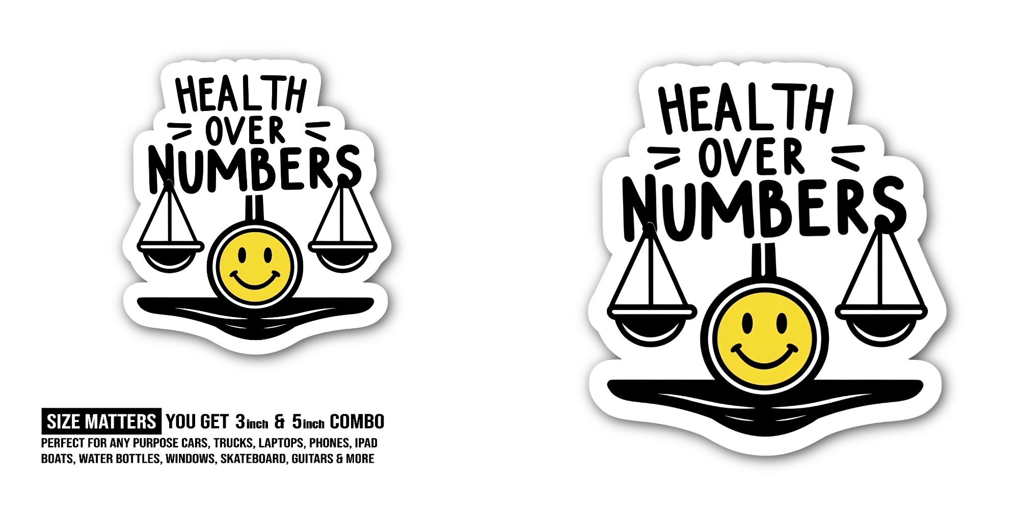 HEALTH OVER  NUMBERS Sticker, Waterproof Vinyl Decal Sticker Indoor Or Outdoor 2 (Pieces) 3" and 5"