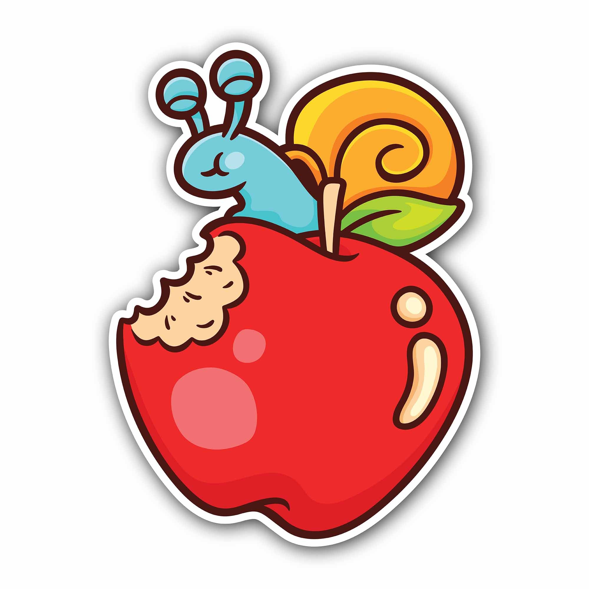 Snail Eating with Apple Sticker, Waterproof Vinyl Decal Sticker Indoor Or Outdoor 2 (Pieces) 3" and 5"