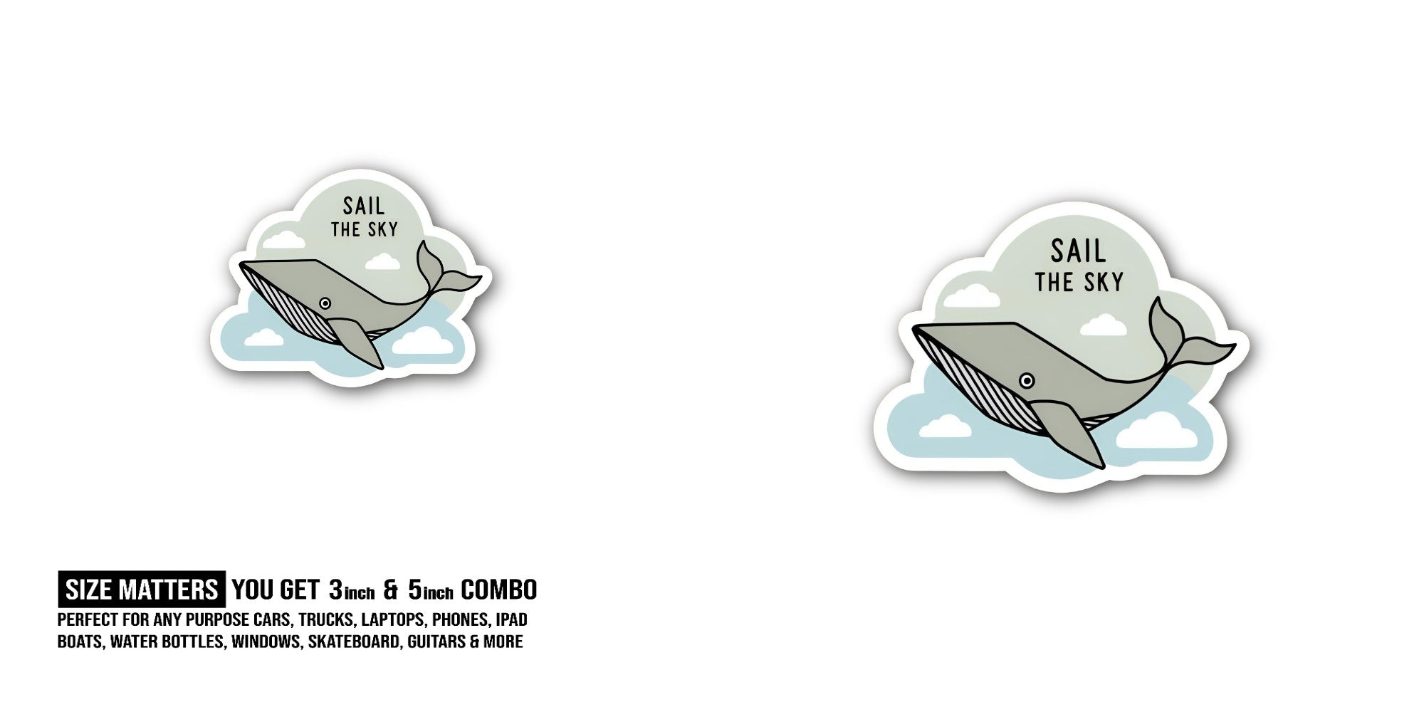 SAIL THE SKY Sticker, Waterproof Vinyl Decal Sticker Indoor Or Outdoor 2 (Pieces) 3" and 5"