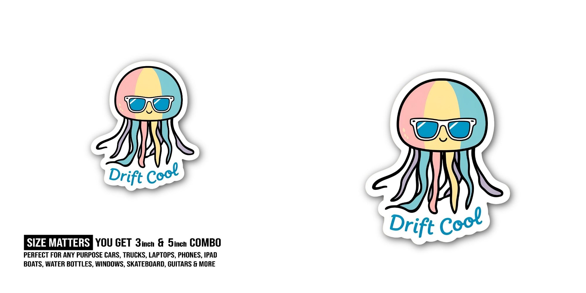 Drift Cool Sticker, Waterproof Vinyl Decal Sticker Indoor Or Outdoor 2 (Pieces) 3" and 5"