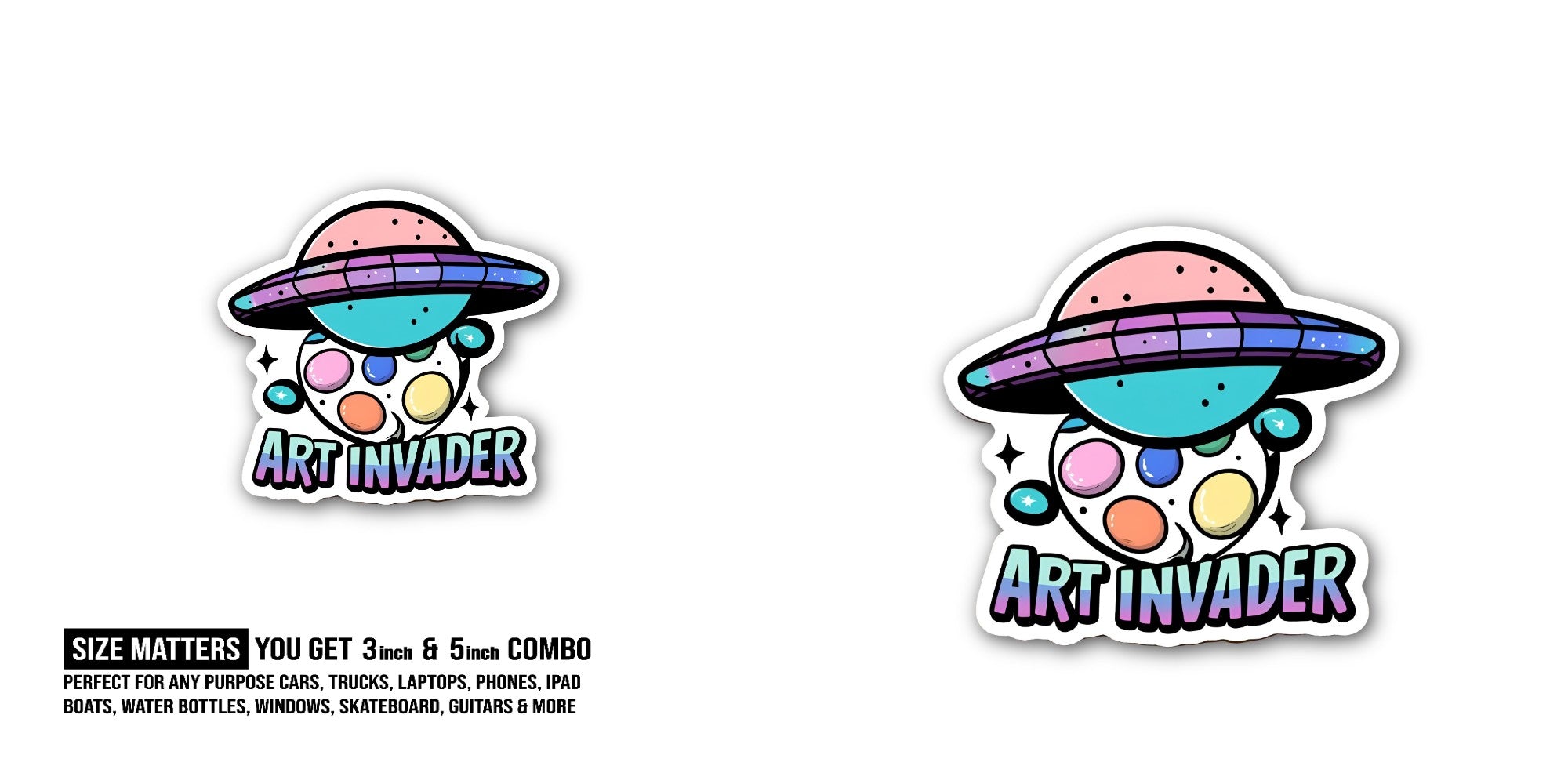 ART INVADER Sticker, Waterproof Vinyl Decal Sticker Indoor Or Outdoor 2 (Pieces) 3" and 5"