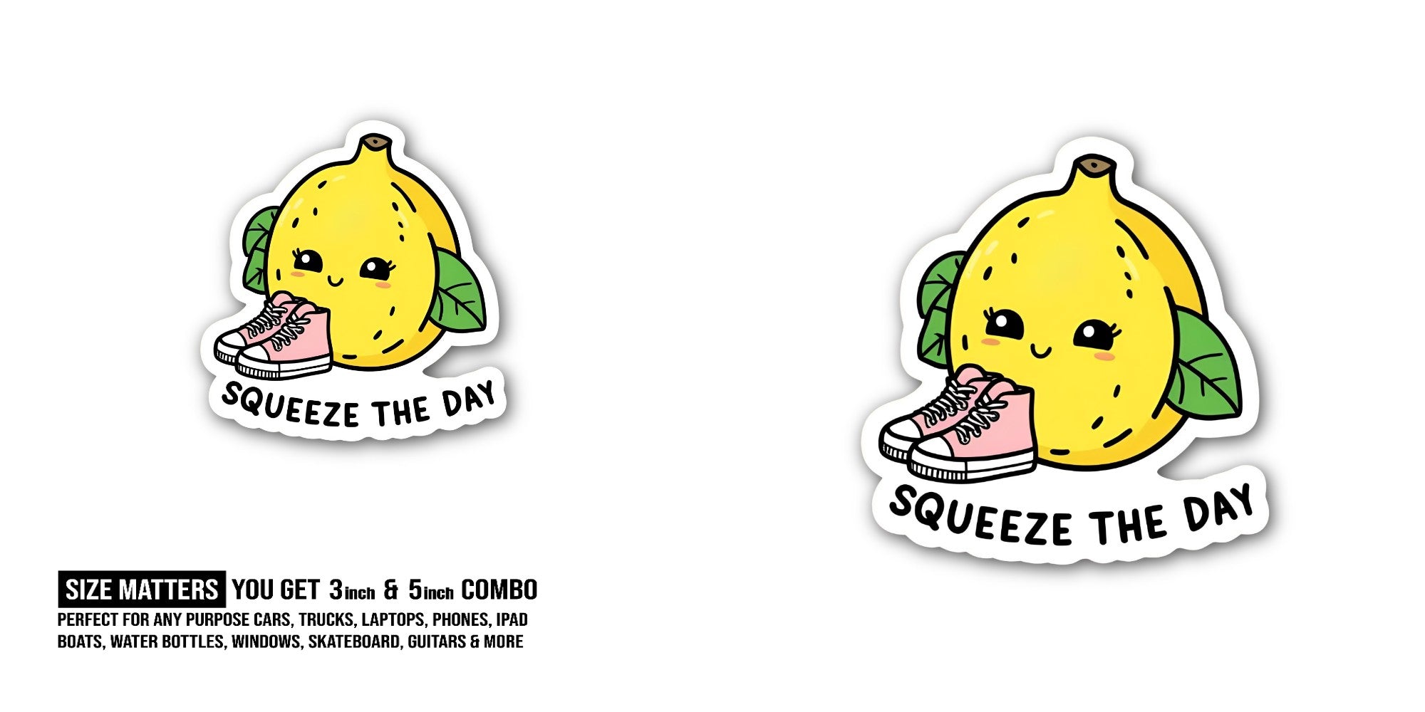 SQUEEZE THE DAY  Sticker, Waterproof Vinyl Decal Sticker Indoor Or Outdoor 2 (Pieces) 3" and 5"