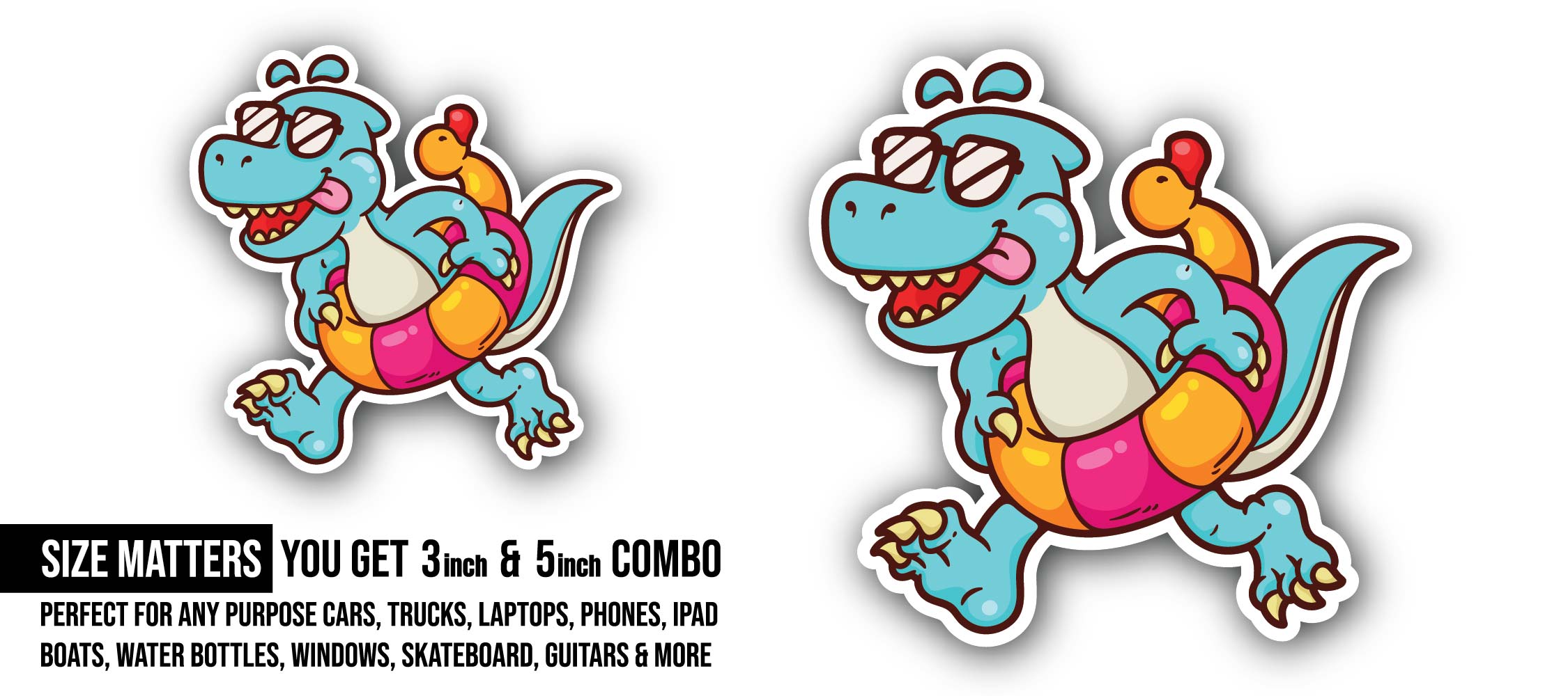 Swimming Dinosaurs Sticker, Waterproof Vinyl Decal Sticker Indoor Or Outdoor 2 (Pieces) 3" and 5"
