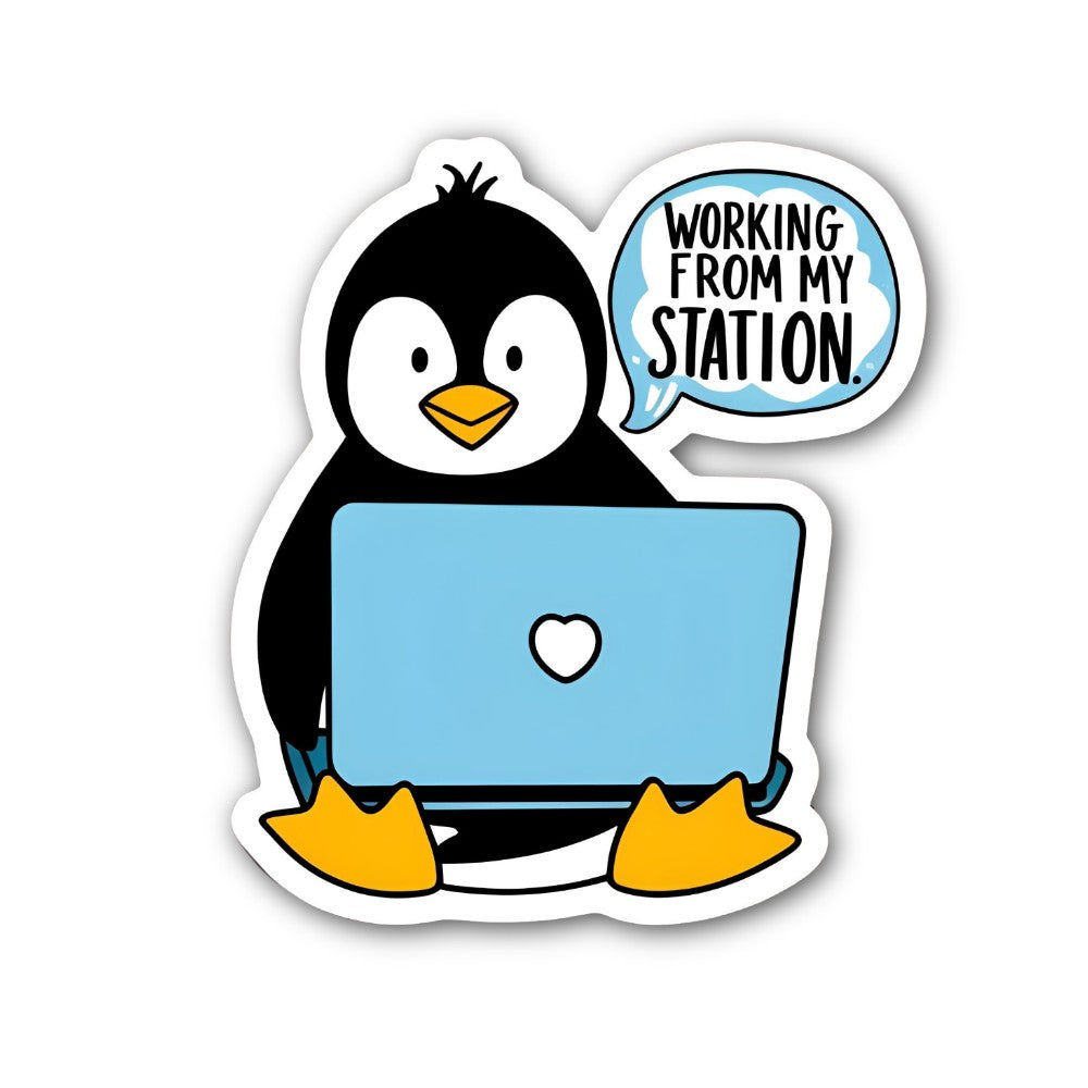 WORKING FROM MY STATION Sticker, Waterproof Vinyl Decal Sticker Indoor Or Outdoor 2 (Pieces) 3" and 5"