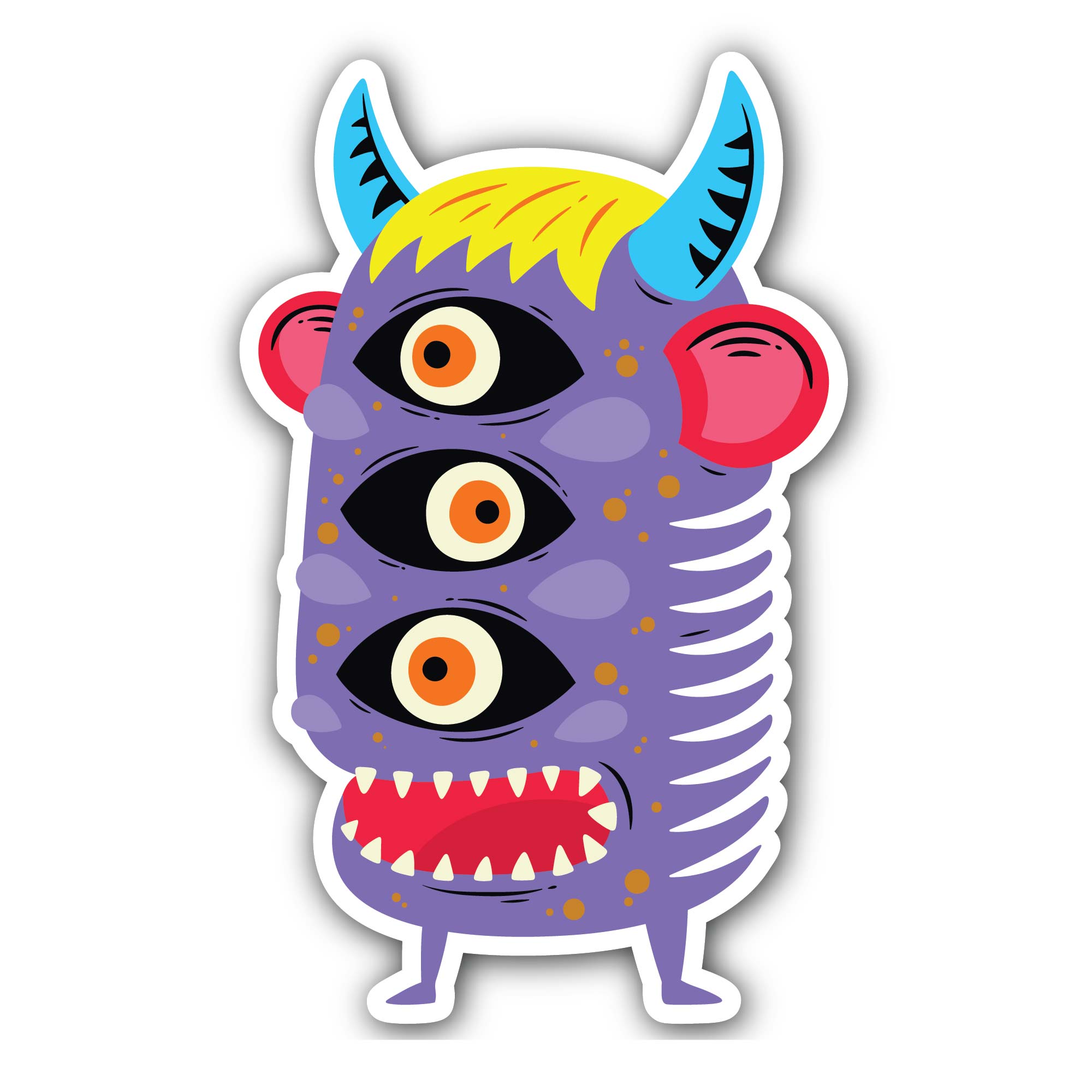 Three Eyes Monster Sticker, Waterproof Vinyl Decal Sticker Indoor Or Outdoor 2 (Pieces) 3" and 5"