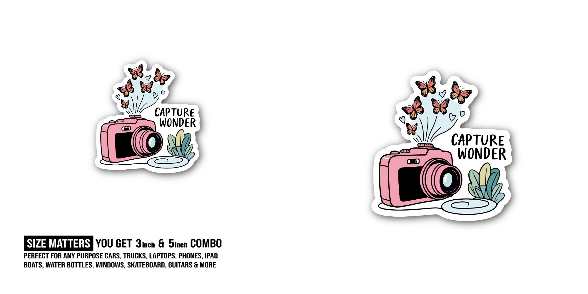CAPTURE WONDER Sticker, Waterproof Vinyl Decal Sticker Indoor Or Outdoor 2 (Pieces) 3" and 5"