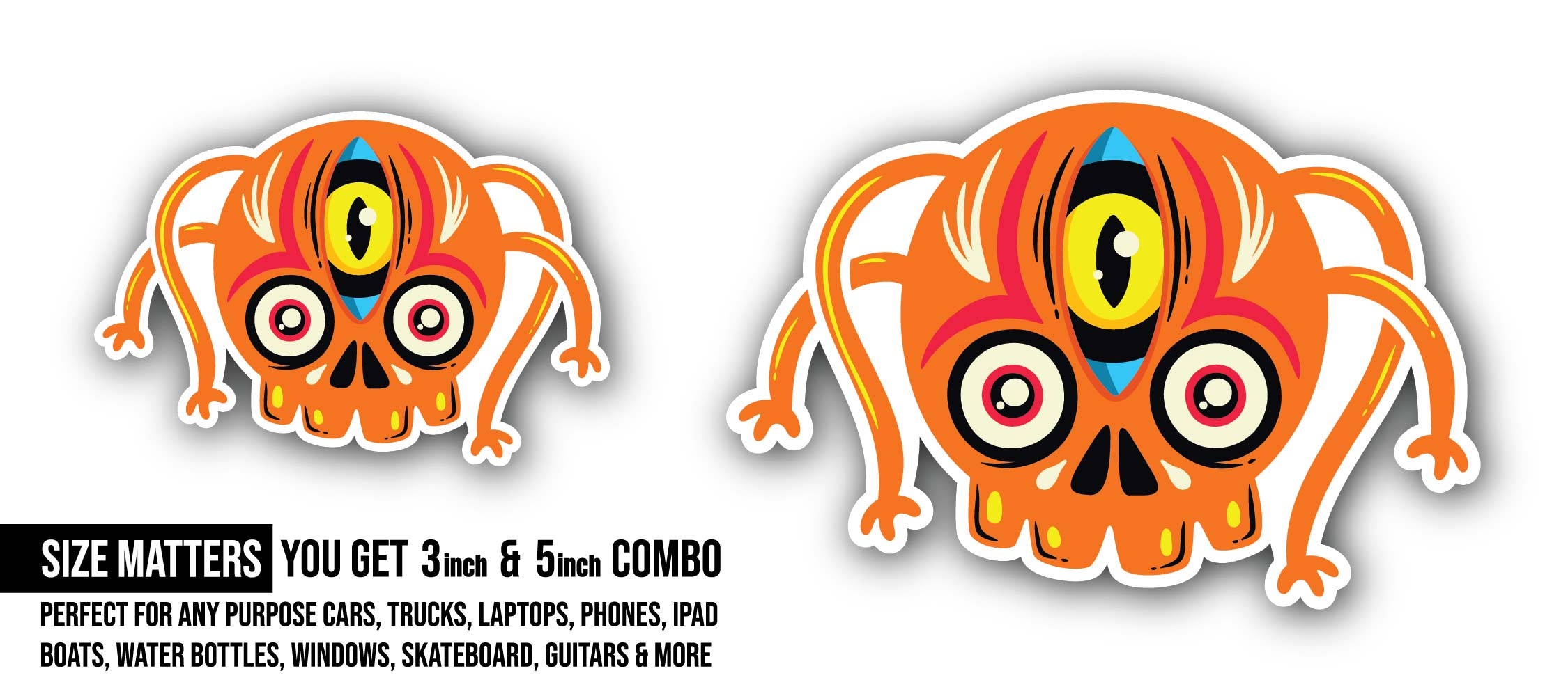 Beasties Face Sticker, Waterproof Vinyl Decal Sticker Indoor Or Outdoor 2 (Pieces) 3" and 5"