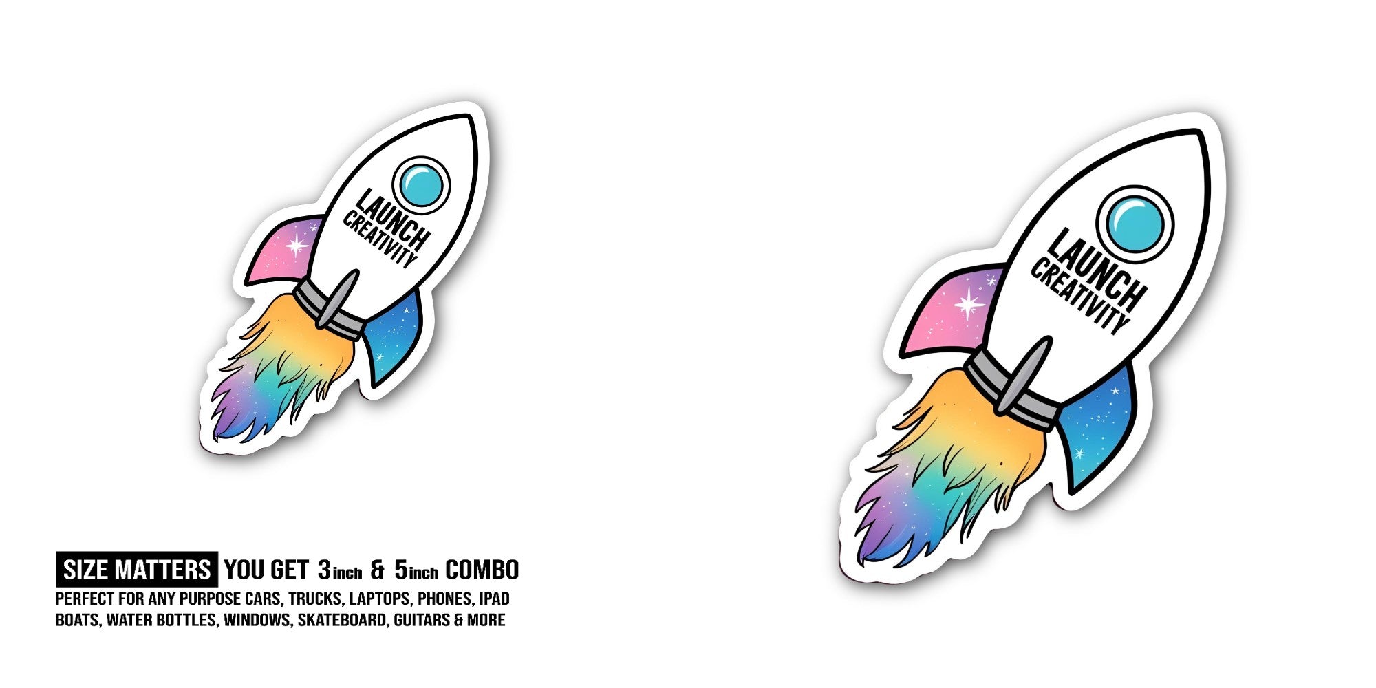 LAUNCH CREATIVITY Sticker, Waterproof Vinyl Decal Sticker Indoor Or Outdoor 2 (Pieces) 3" and 5"
