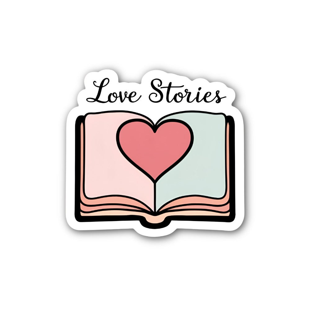 Love Stories Book Sticker, Waterproof Vinyl Decal Sticker Indoor Or Outdoor 2 (Pieces) 3" and 5"