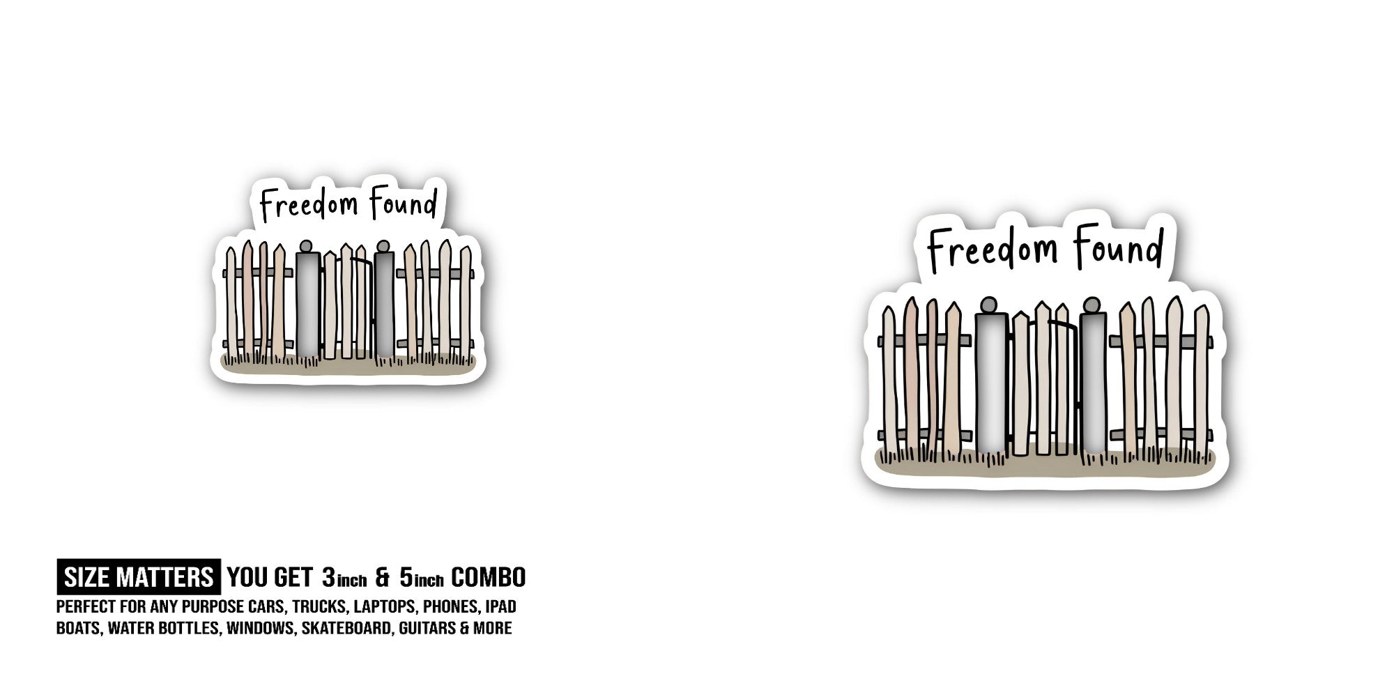 Freedom Found Sticker, Waterproof Vinyl Decal Sticker Indoor Or Outdoor 2 (Pieces) 3" and 5"