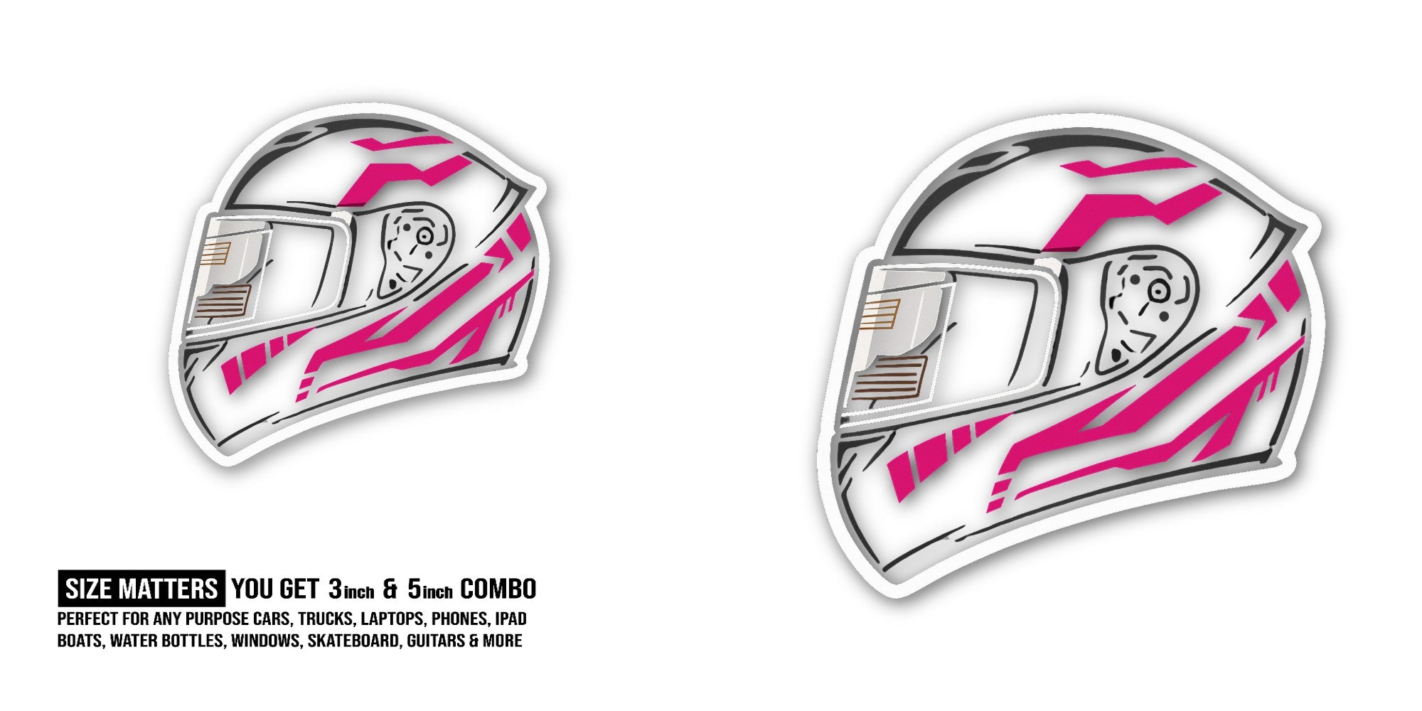 Pink Motorcycle Helmet Sticker, Waterproof Vinyl Decal Sticker Indoor Or Outdoor 2 (Pieces) 3" and 5"