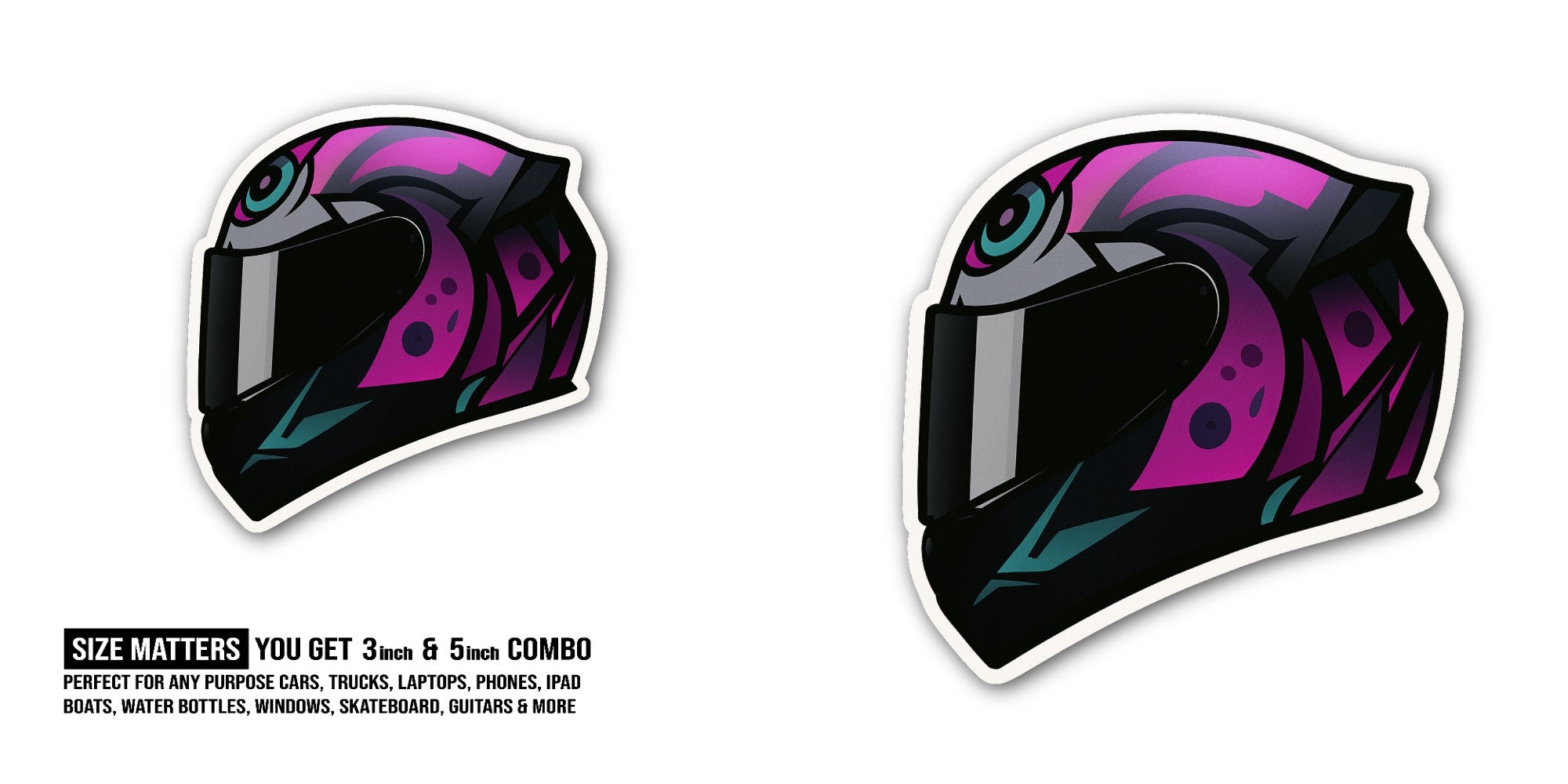 Purple & Black Motorcycle Helmet Sticker, Waterproof Vinyl Decal Sticker Indoor Or Outdoor 2 (Pieces) 3" and 5"