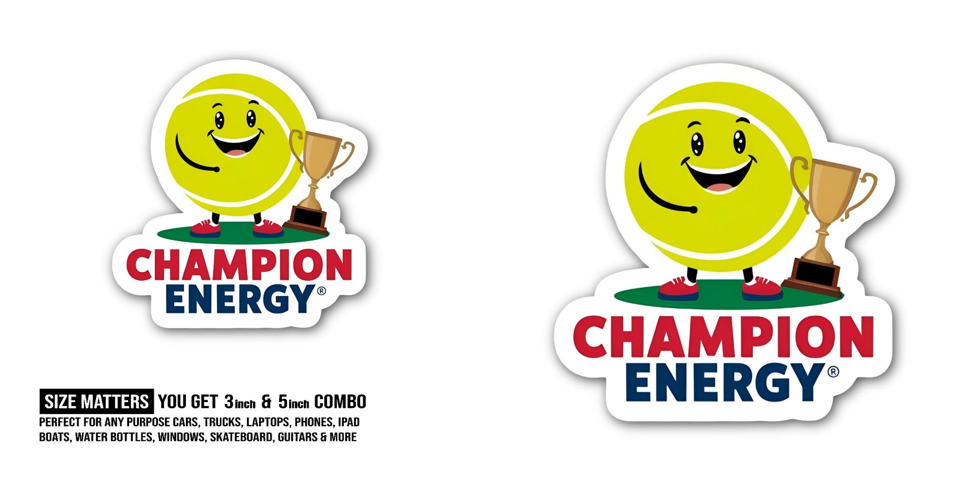 CHAMPI0N ENERGY Sticker, Waterproof Vinyl Decal Sticker Indoor Or Outdoor 2 (Pieces) 3" and 5"