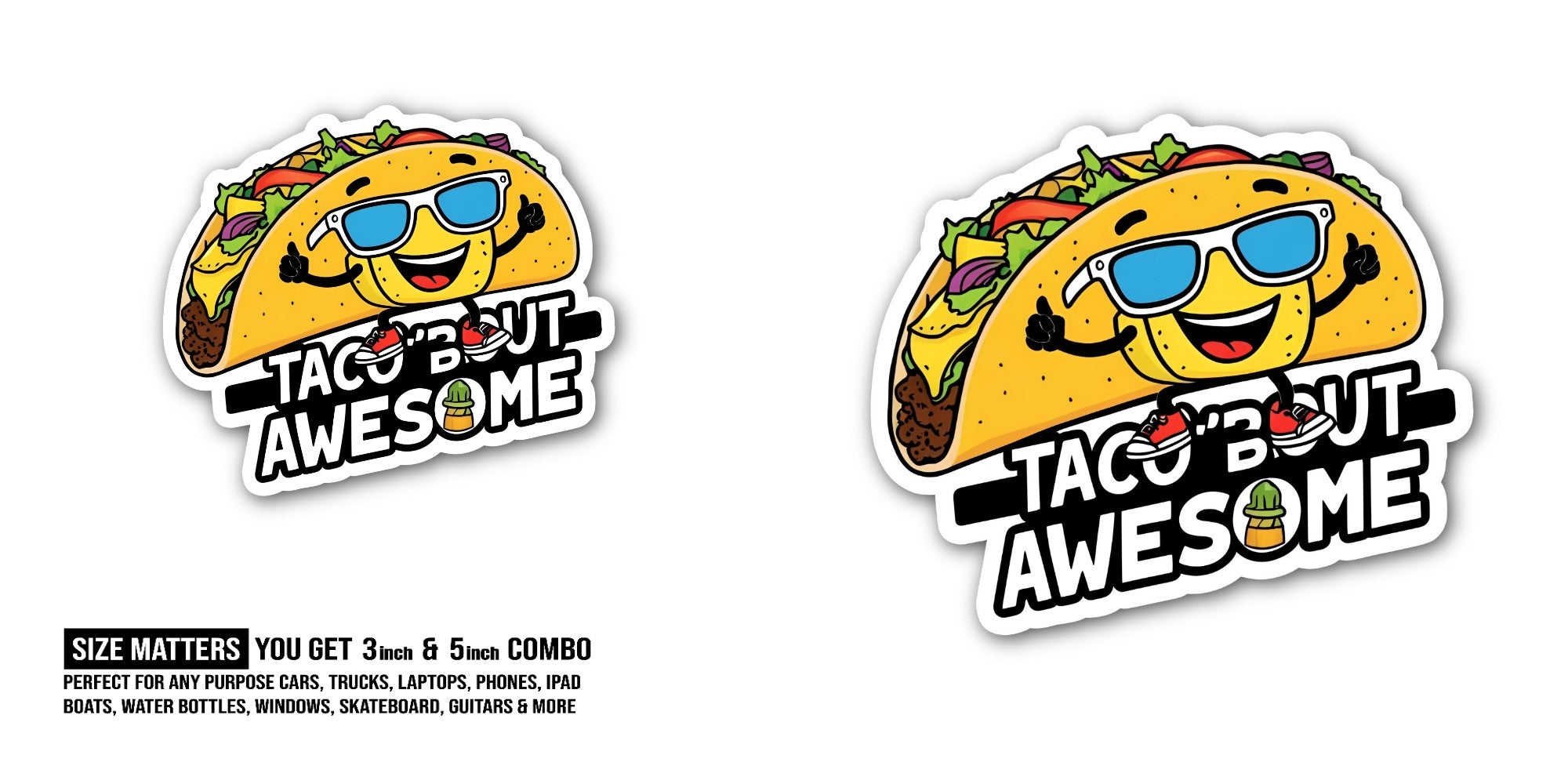 TACOBUT AWESOME Sticker, Waterproof Vinyl Decal Sticker Indoor Or Outdoor 2 (Pieces) 3" and 5"