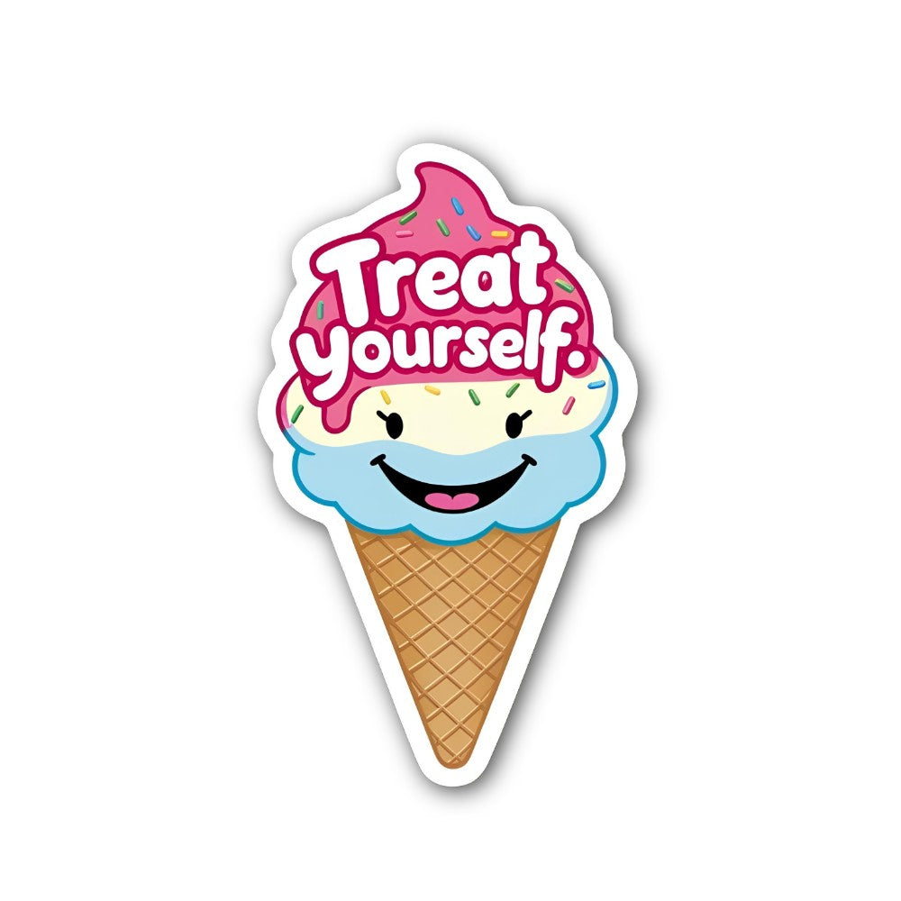 Treat yourself @ ICE CREAM Sticker, Waterproof Vinyl Decal Sticker Indoor Or Outdoor 2 (Pieces) 3" and 5"