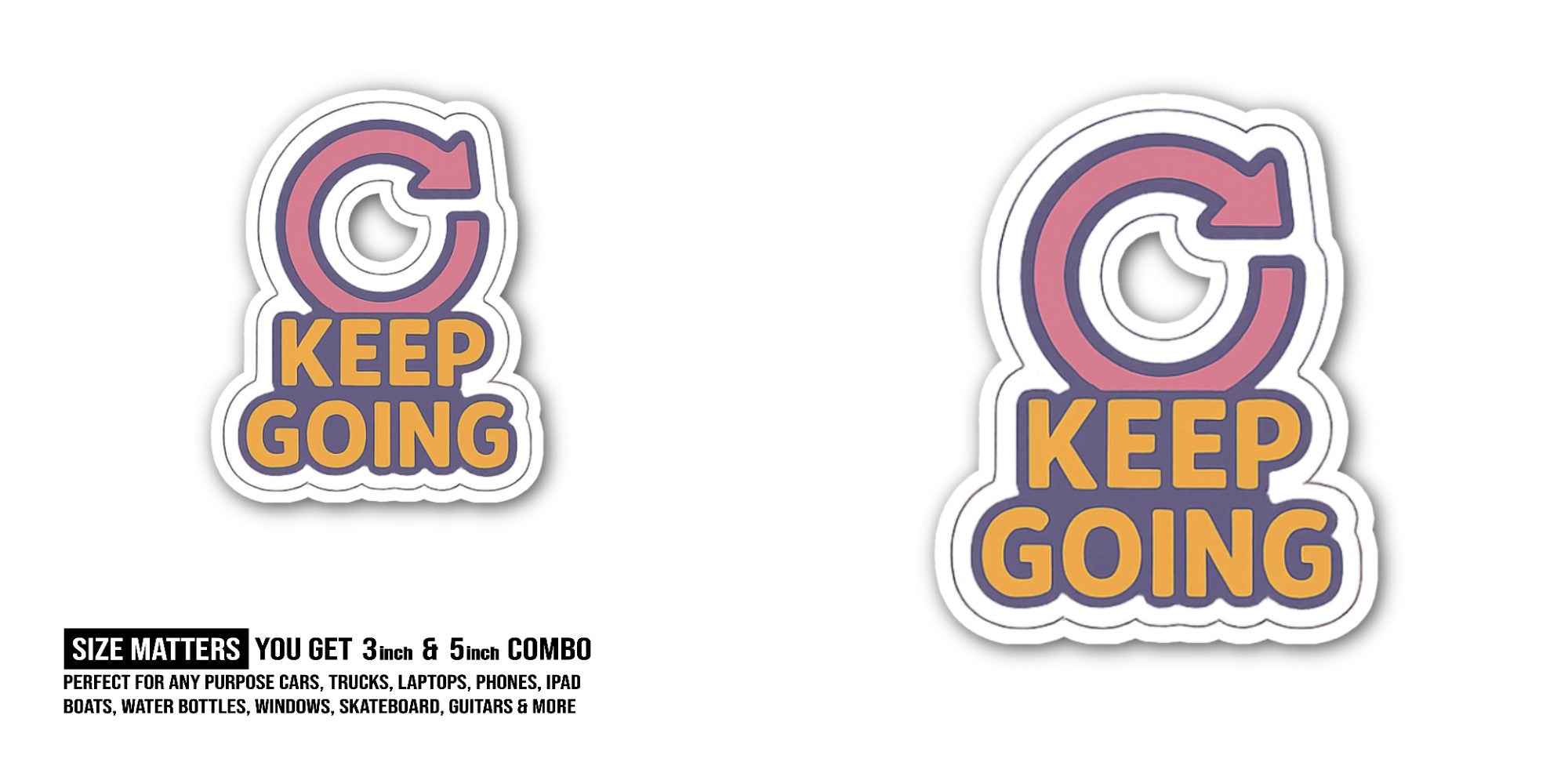 Keep Going Motivational Sticker, Waterproof Vinyl Decal Sticker Indoor Or Outdoor 2 (Pieces) 3" and 5"