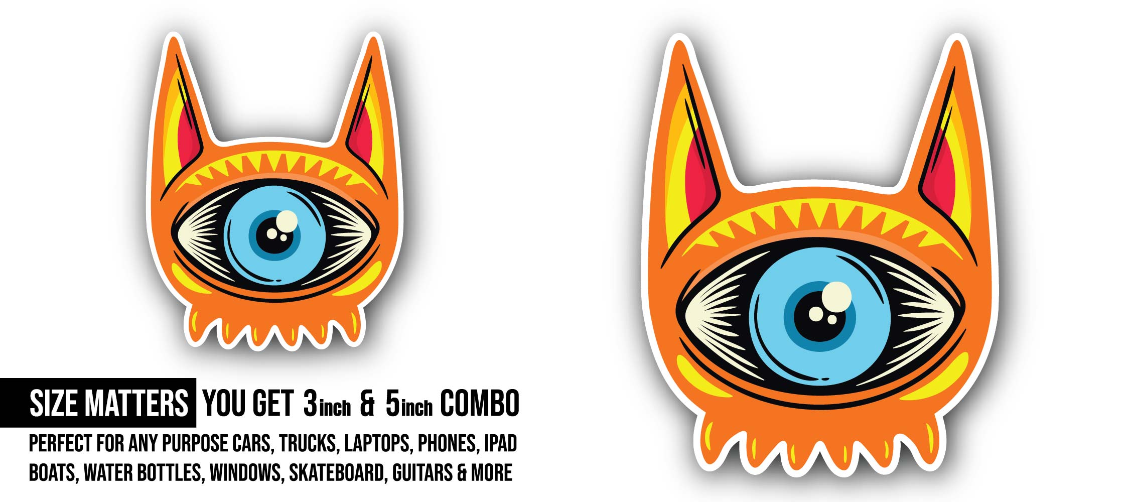 Eye Monster Sticker, Waterproof Vinyl Decal Sticker Indoor Or Outdoor 2 (Pieces) 3" and 5"