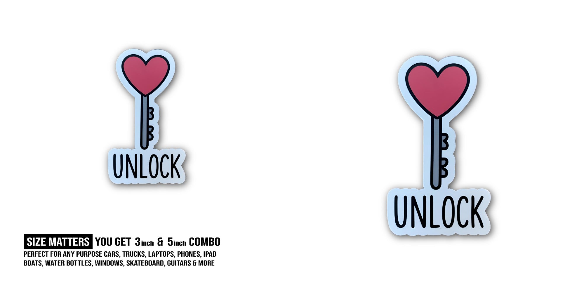 UNLOCK Sticker, Waterproof Vinyl Decal Sticker Indoor Or Outdoor 2 (Pieces) 3" and 5"