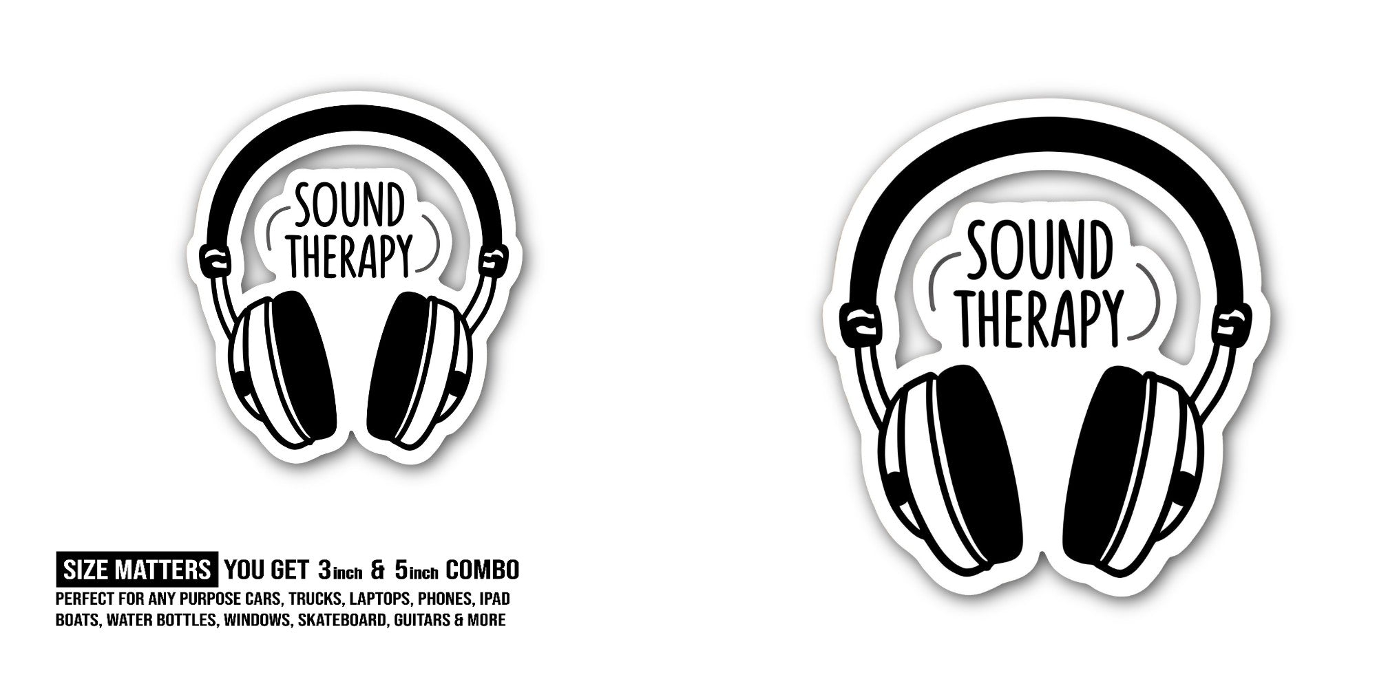 SOUND THERAPY Sticker, Waterproof Vinyl Decal Sticker Indoor Or Outdoor 2 (Pieces) 3" and 5"