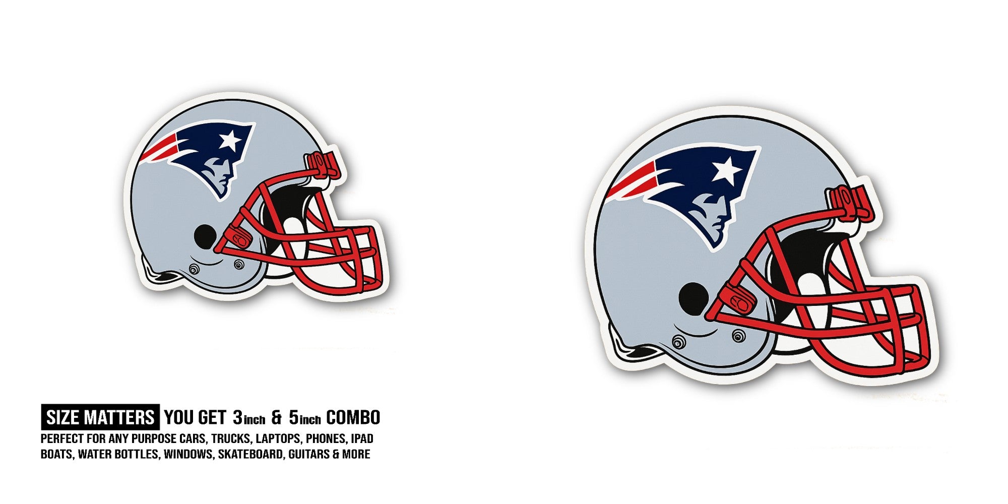 Patriots Helmet Sticker, Waterproof Vinyl Decal Sticker Indoor Or Outdoor 2 (Pieces) 3" and 5"