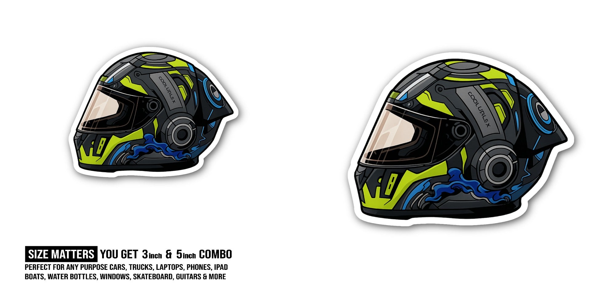 Vega Full Face Helmet Sticker, Waterproof Vinyl Decal Sticker Indoor Or Outdoor 2 (Pieces) 3" and 5"
