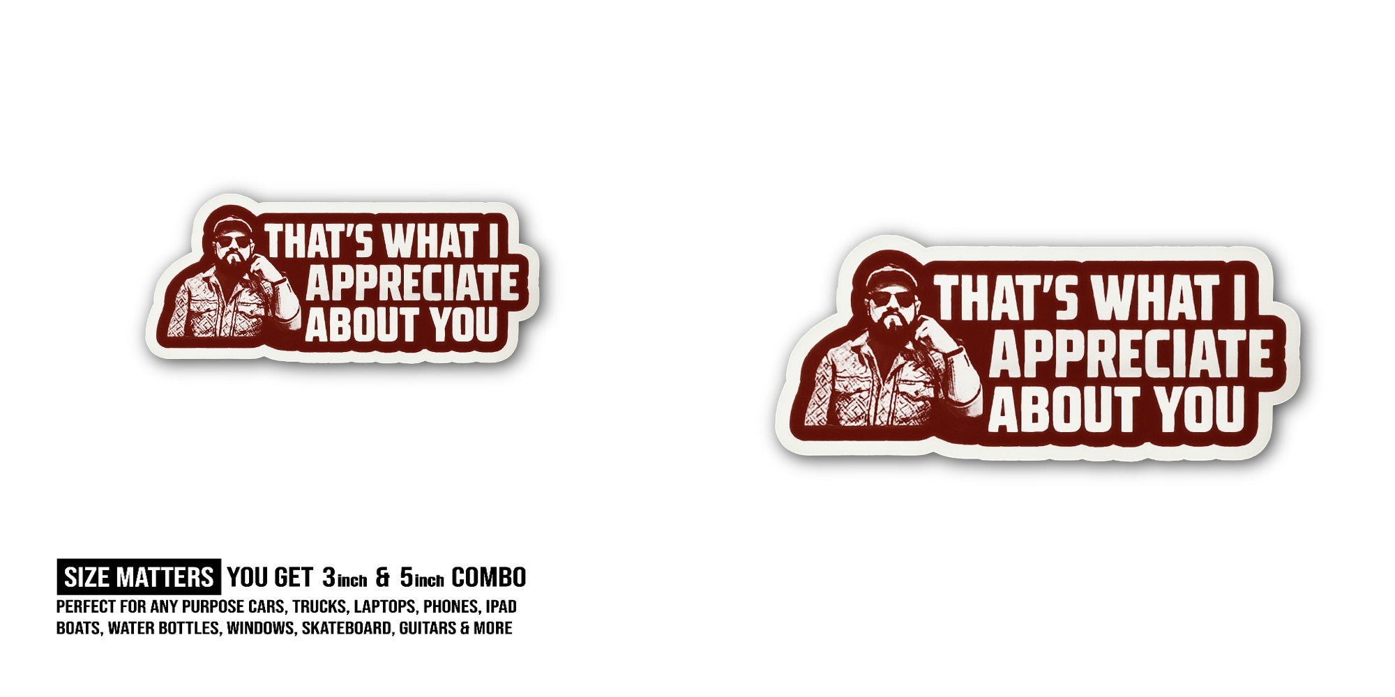 THAT'S WHAT I APPRECIATE ABOUT YOU Sticker, Waterproof Vinyl Decal Sticker Indoor Or Outdoor 2 (Pieces) 3" and 5"