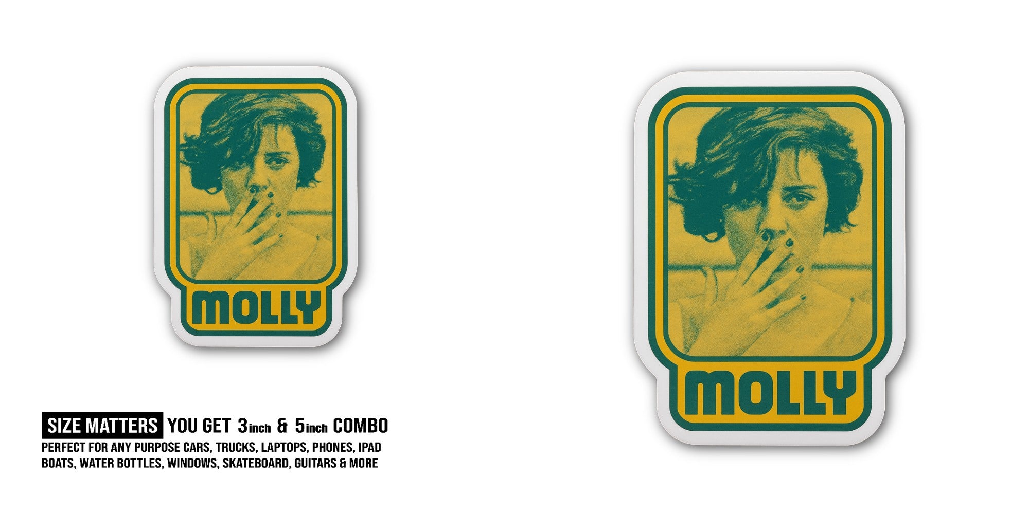 M0LLY Sticker, Waterproof Vinyl Decal Sticker Indoor Or Outdoor 2 (Pieces) 3" and 5"