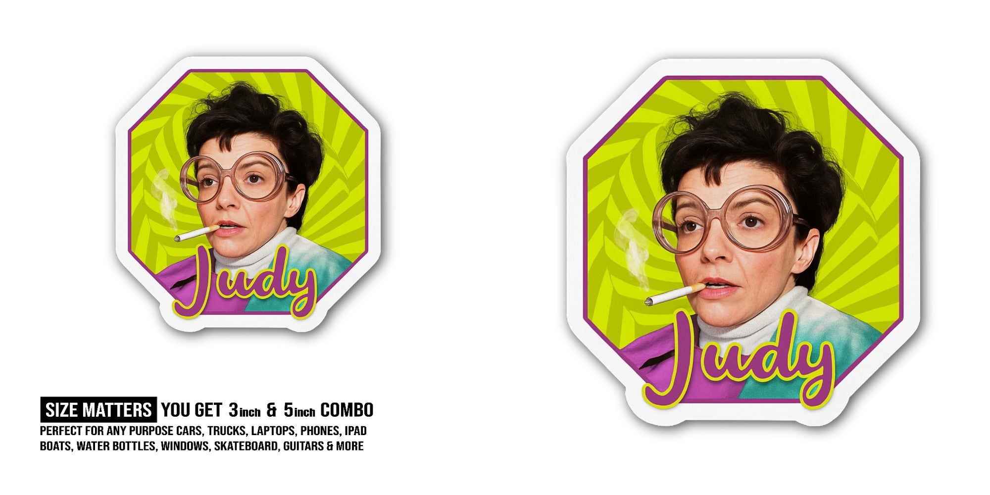 Judy Smoking Sticker, Waterproof Vinyl Decal Sticker Indoor Or Outdoor 2 (Pieces) 3" and 5"