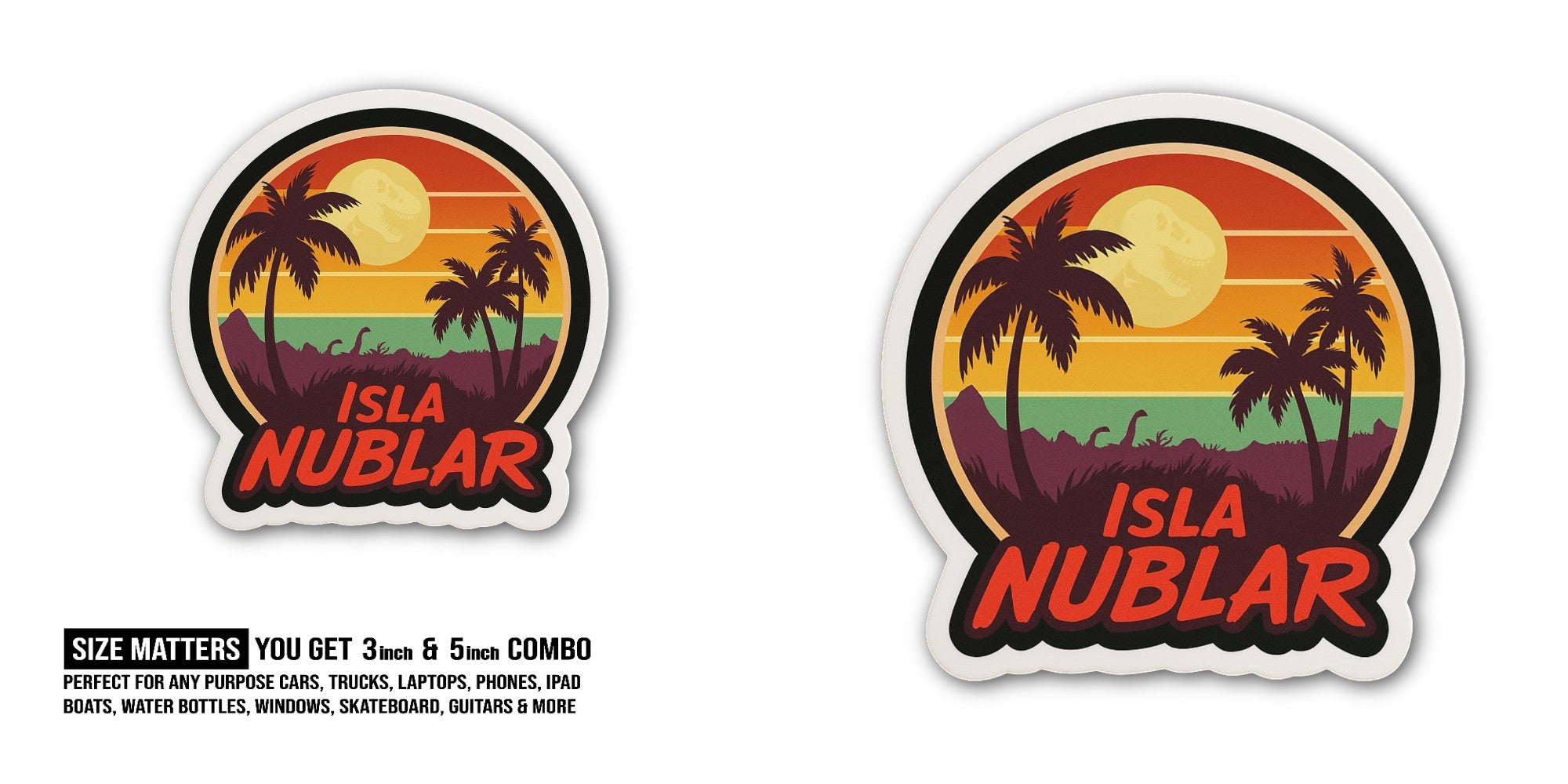 ISLA NUBLAR Sticker, Waterproof Vinyl Decal Sticker Indoor Or Outdoor 2 (Pieces) 3" and 5"