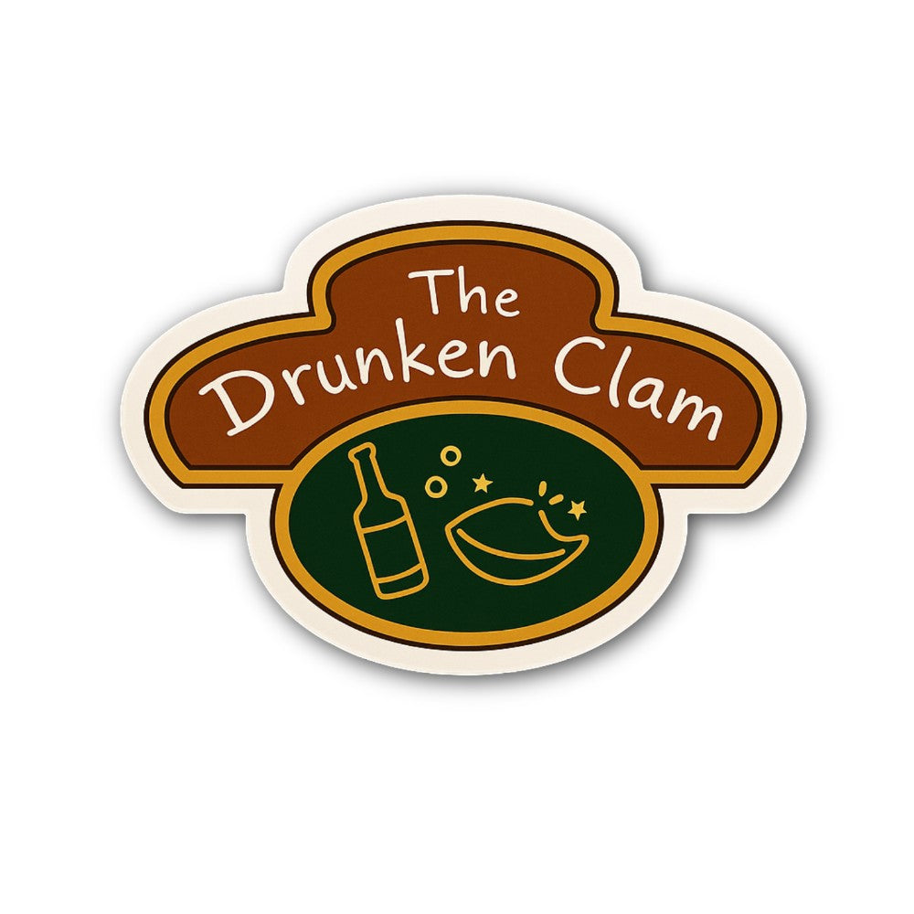The Drunken Clam Sticker, Waterproof Vinyl Decal Sticker Indoor Or Outdoor 2 (Pieces) 3" and 5"
