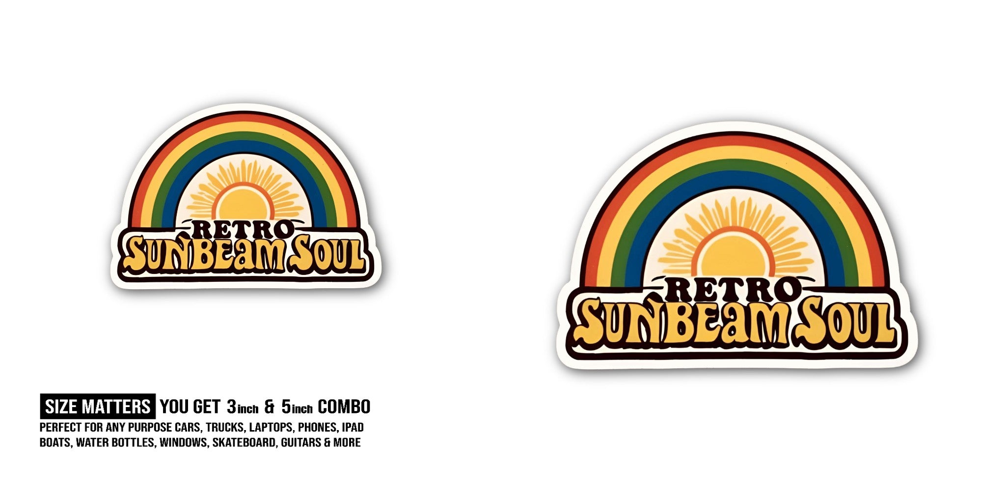 Retro Sunbeam Soul Sticker, Waterproof Vinyl Decal Sticker Indoor Or Outdoor 2 (Pieces) 3" and 5"