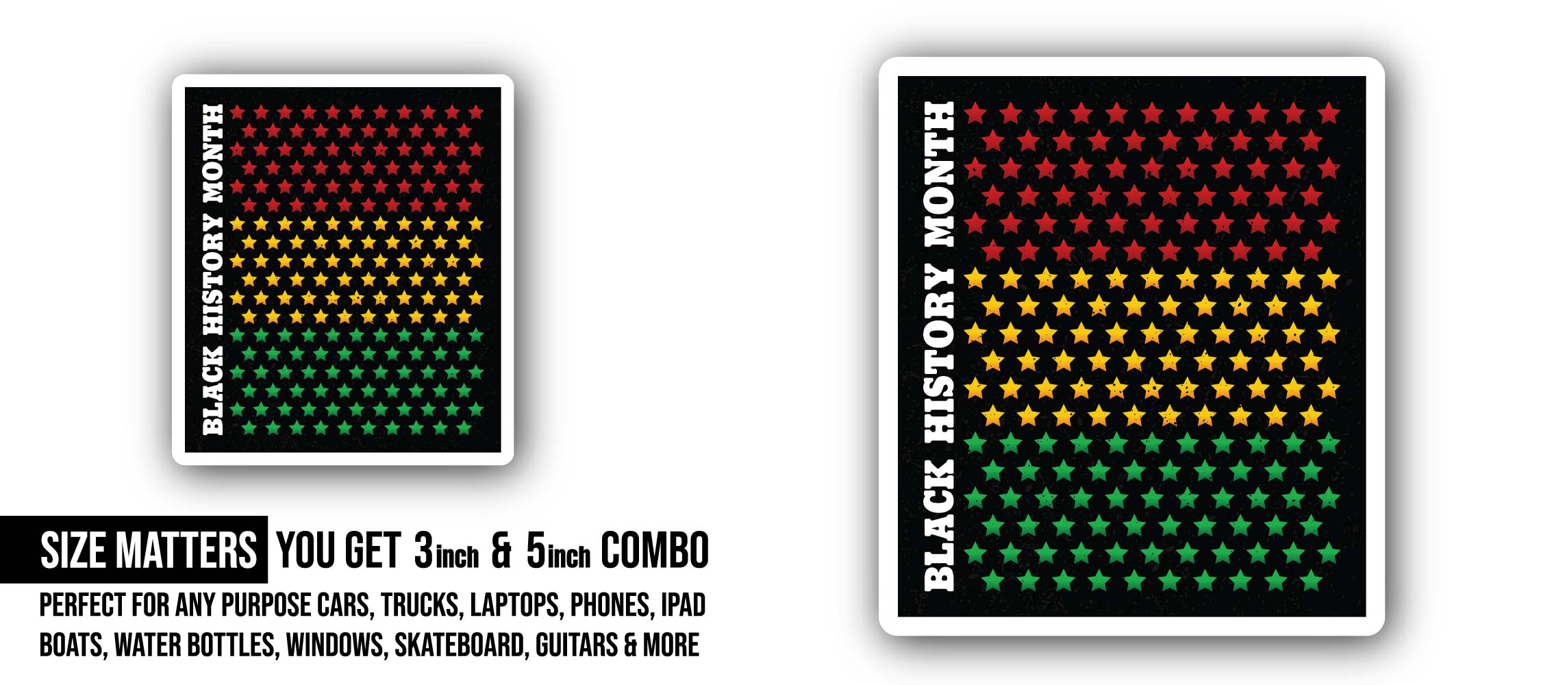 Star & Black History Sticker, Waterproof Vinyl Decal Sticker Indoor Or Outdoor 2 (Pieces) 3" and 5"