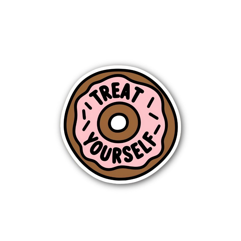 Treat Yourself Donut Sticker, Waterproof Vinyl Decal Sticker Indoor Or Outdoor 2 (Pieces) 3" and 5"