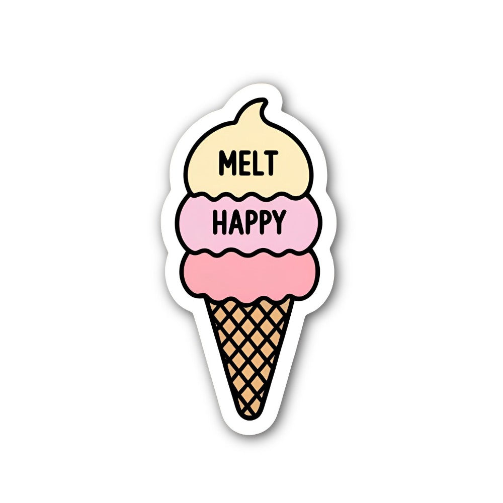 Melt happy ice cream Sticker, Waterproof Vinyl Decal Sticker Indoor Or Outdoor 2 (Pieces) 3" and 5"