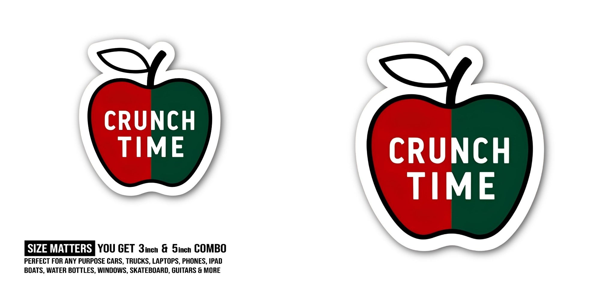 Crunch Time Sticker, Waterproof Vinyl Decal Sticker Indoor Or Outdoor 2 (Pieces) 3" and 5"