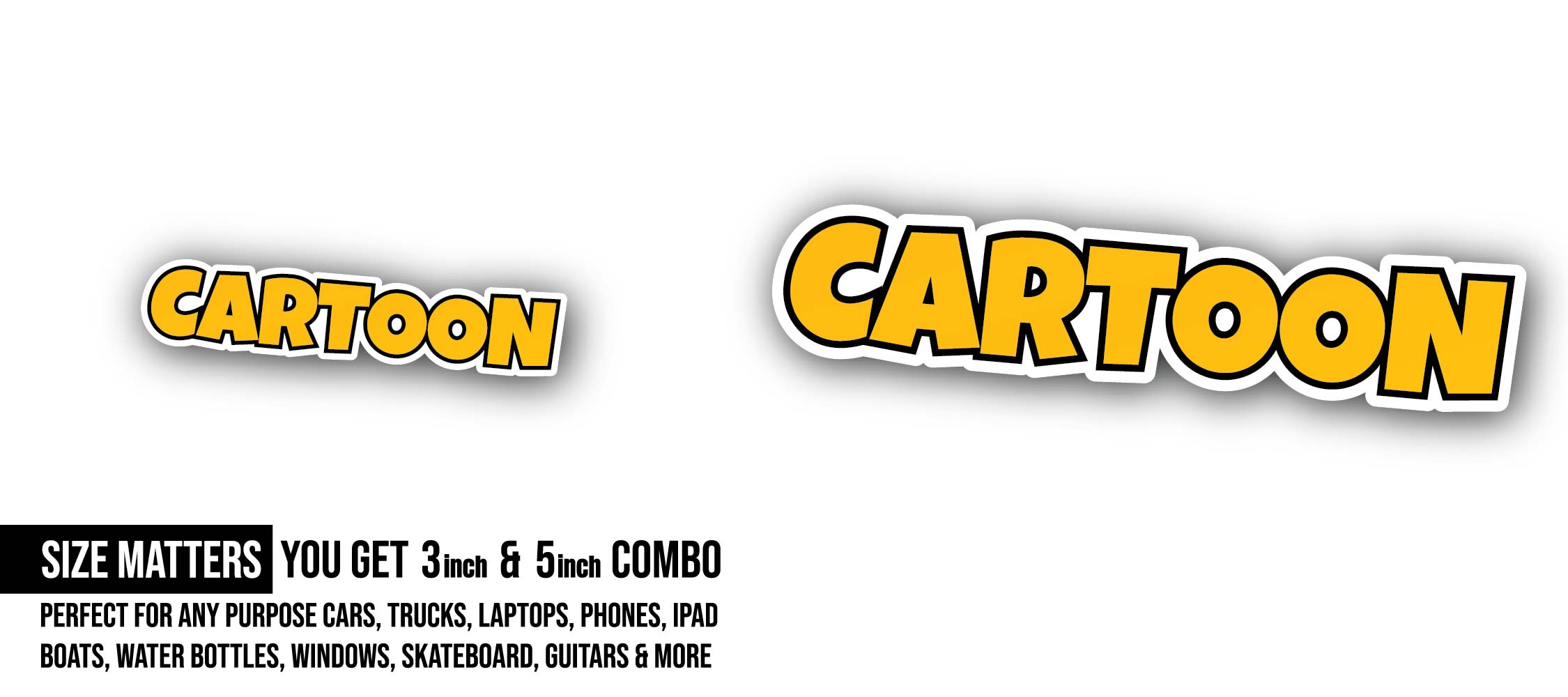 Cartoon Text Sticker, Waterproof Vinyl Decal Sticker Indoor Or Outdoor 2 (Pieces) 3" and 5"