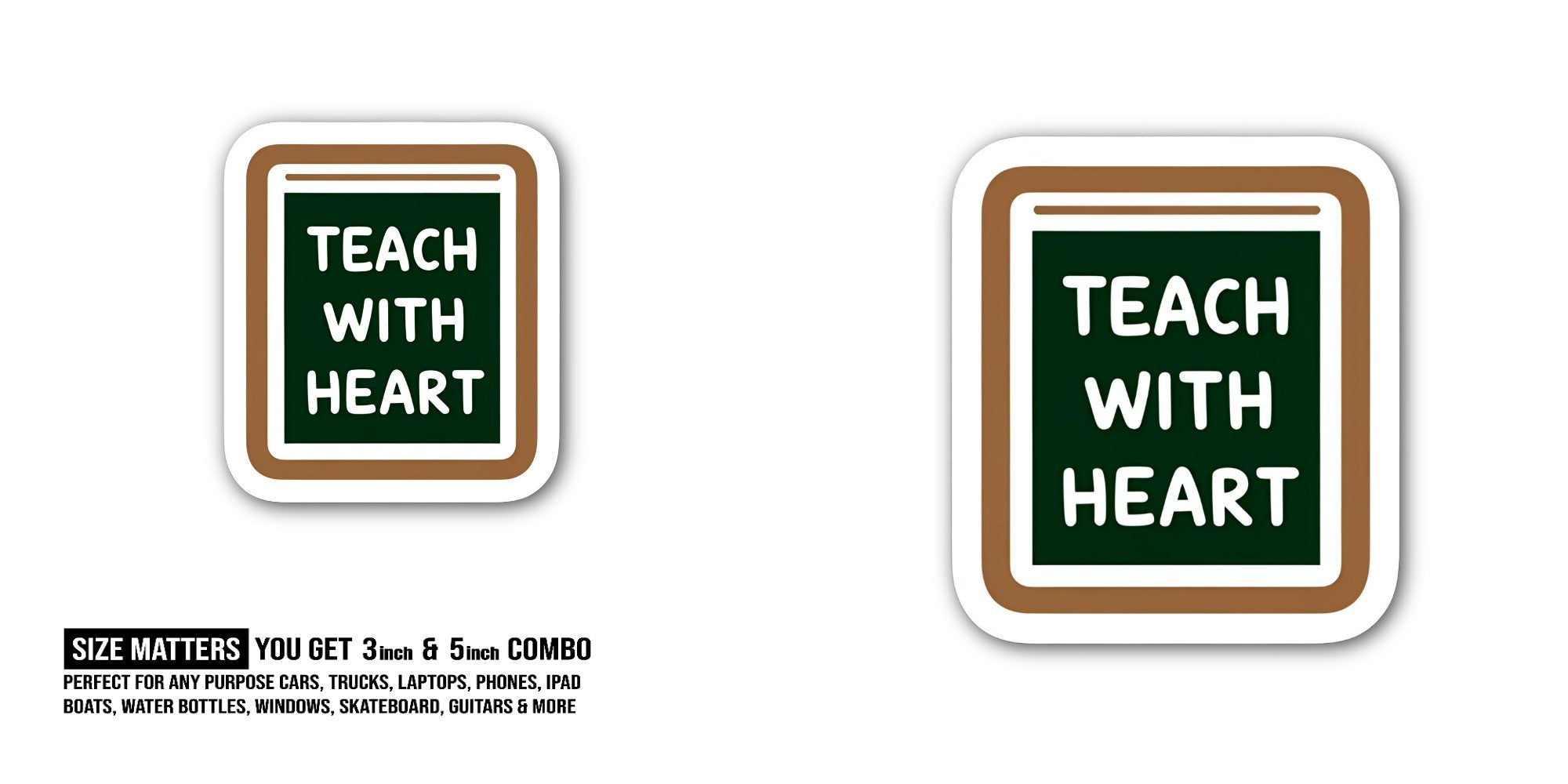 WITH HEART Sticker, Waterproof Vinyl Decal Sticker Indoor Or Outdoor 2 (Pieces) 3" and 5"